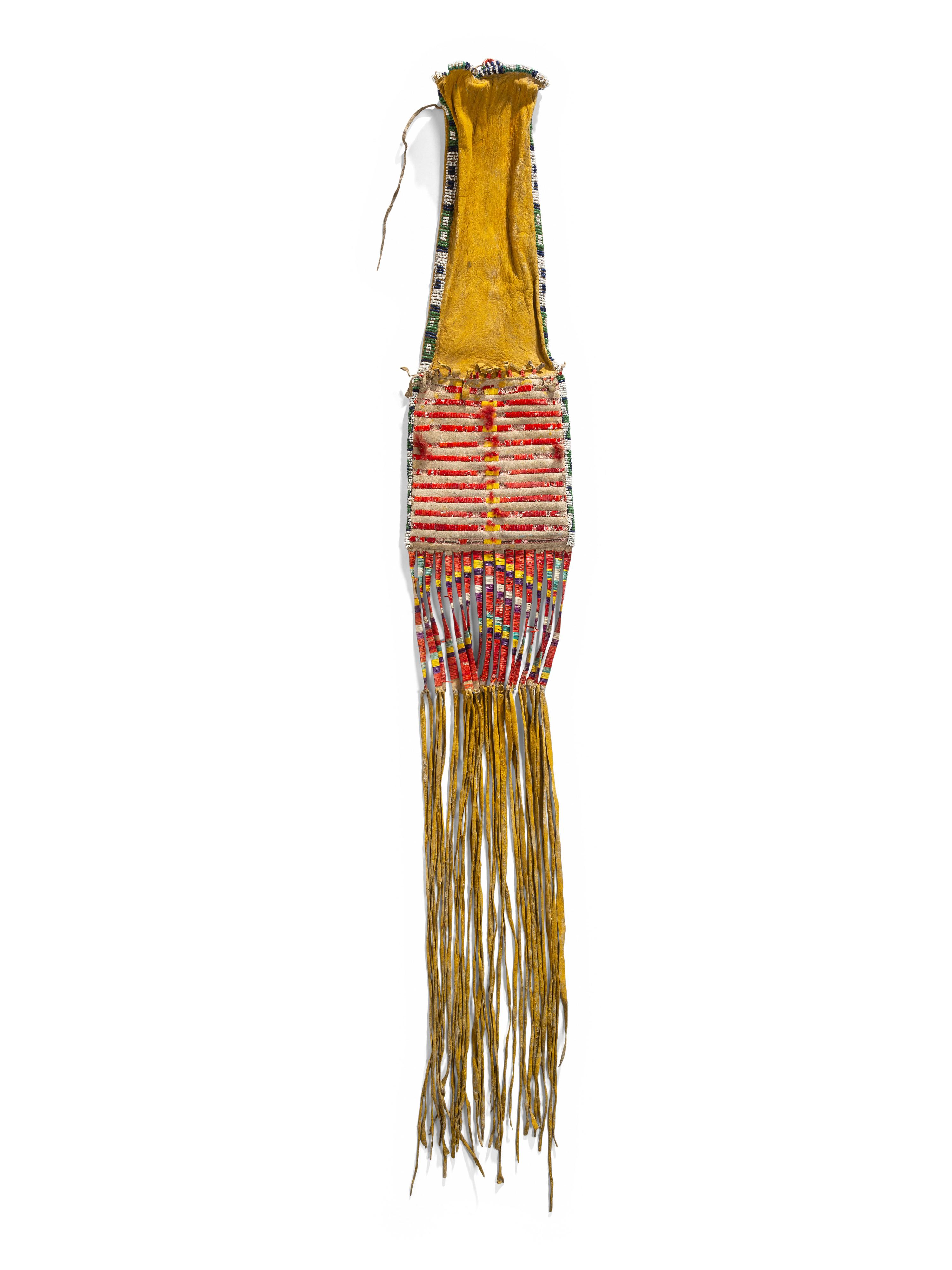 Sioux Quilled Hide Tobacco Bag, with Horse Tracks