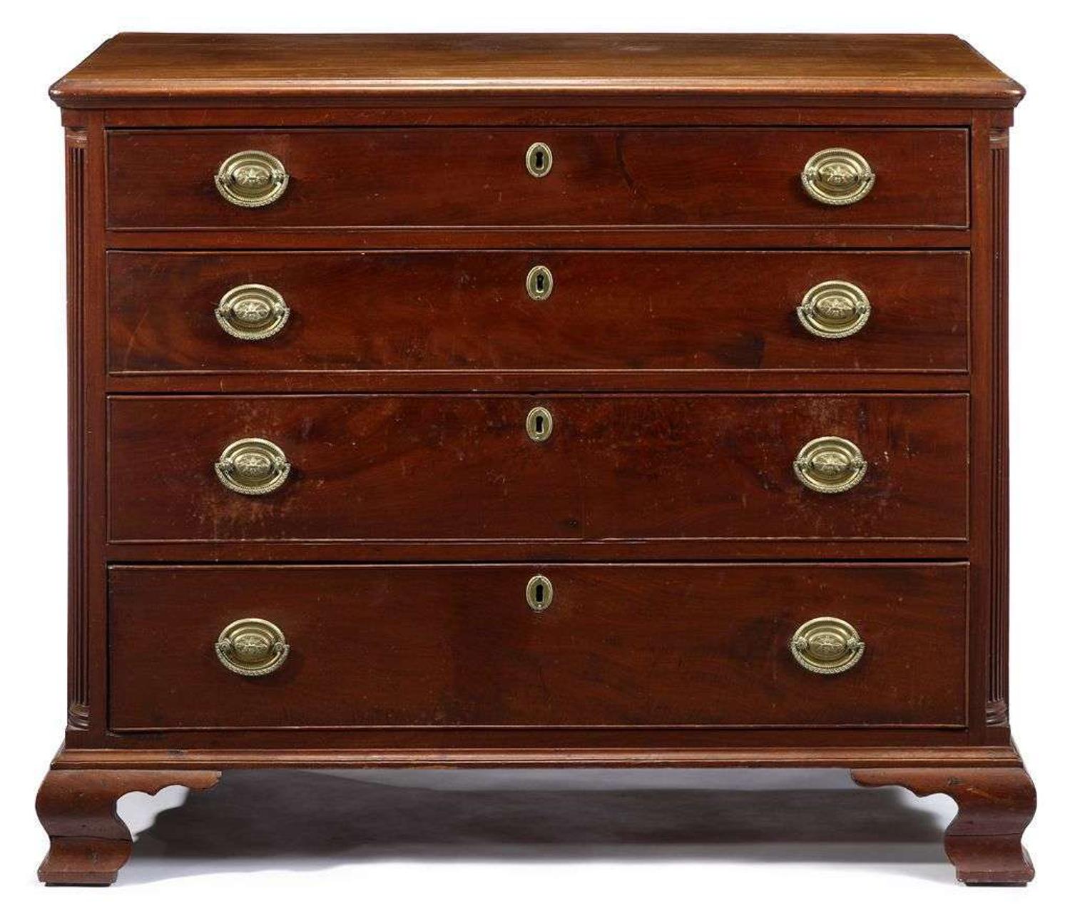 Chippendale figured mahogany four drawer chest philadelphia, pa, circa 1800