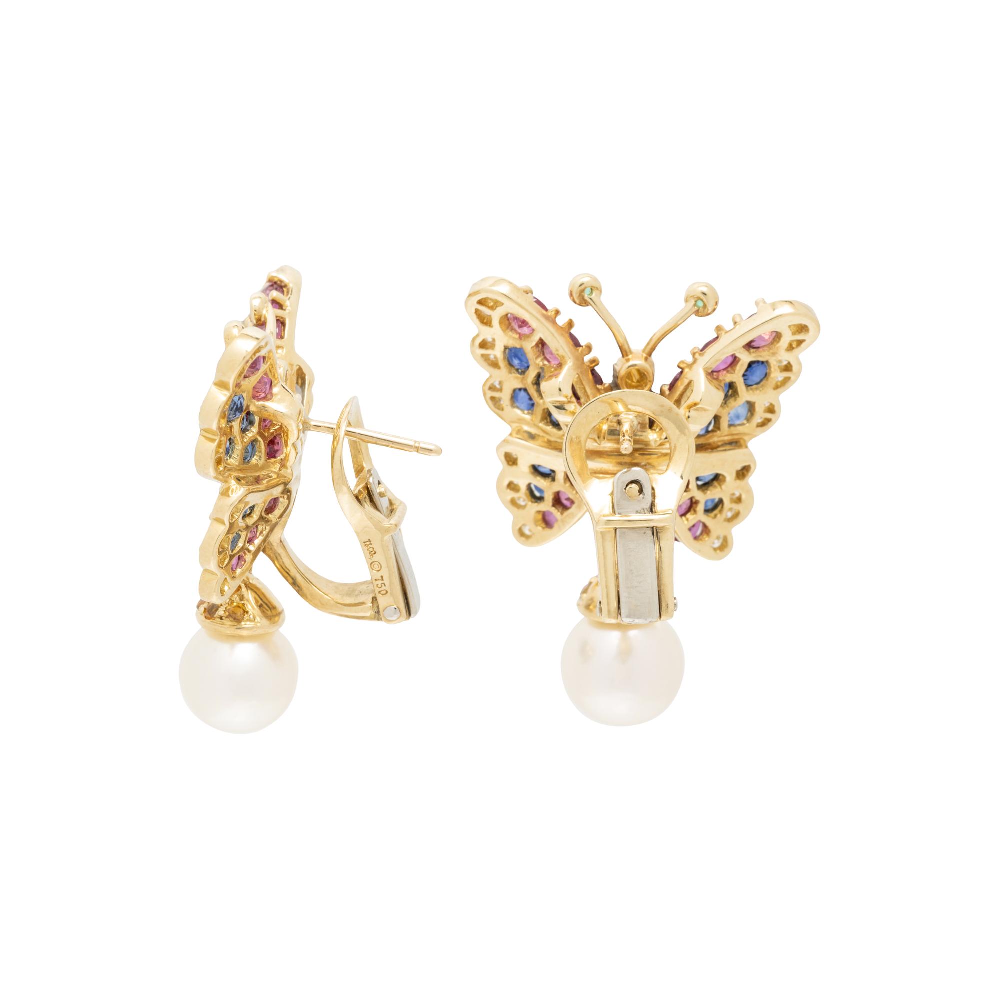 TIFFANY & CO., MULTIGEM AND CULTURED PEARL BUTTERFLY EARRINGS
