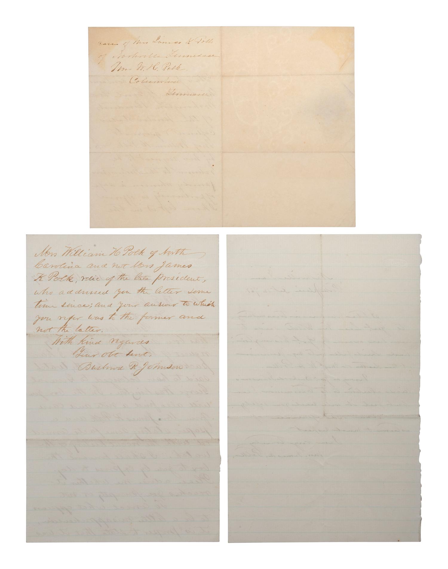 POLK, Sara Childress (1803-18910. Autograph letter signed ("Mrs. James K. Polk"), to General Robert E. LEE (1807-1870). "Polk Place," Nashville, TN, 12 October 1863.
