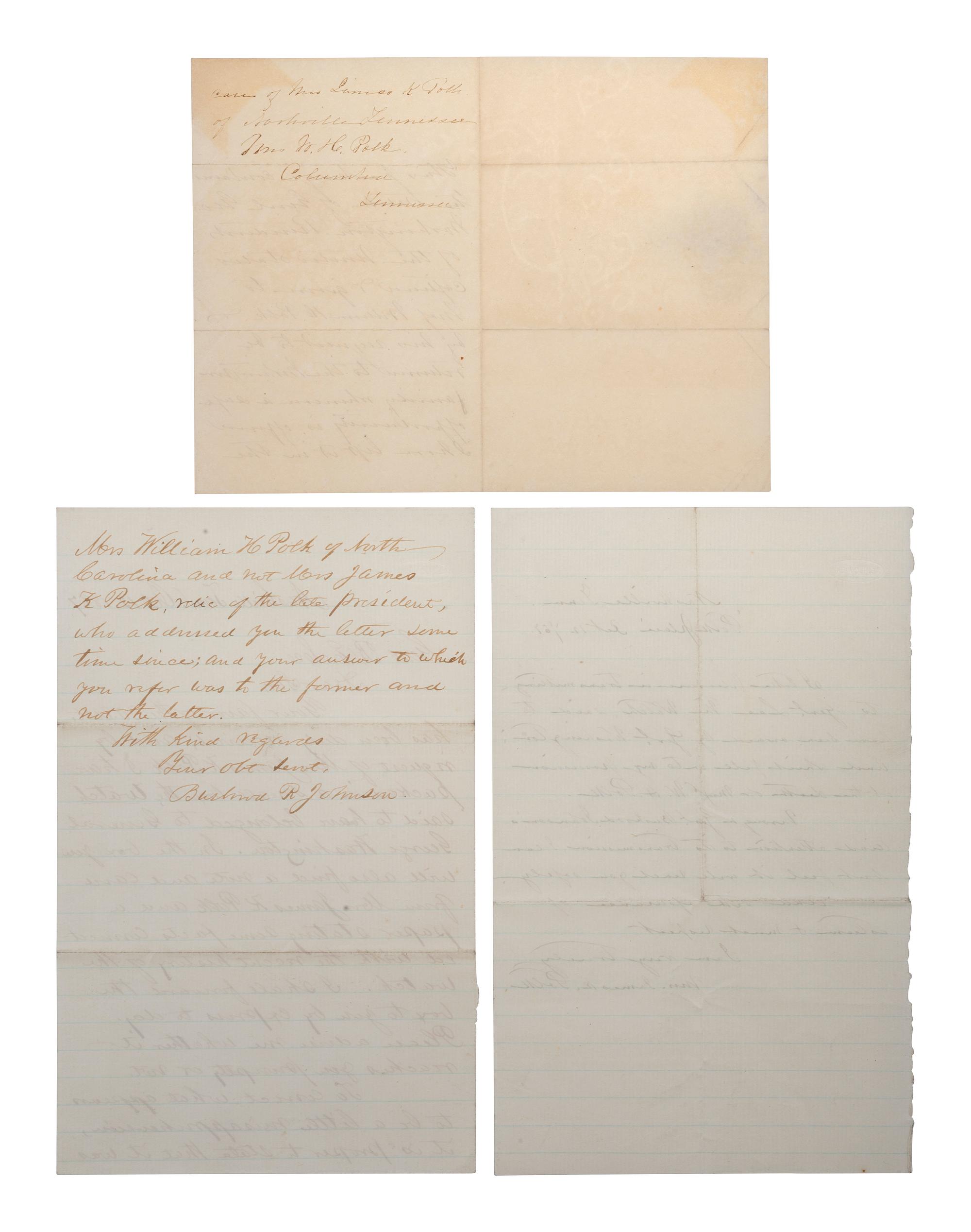 POLK, Sara Childress (1803-18910. Autograph letter signed ("Mrs. James K. Polk"), to General Robert E. LEE (1807-1870). "Polk Place," Nashville, TN, 12 October 1863.