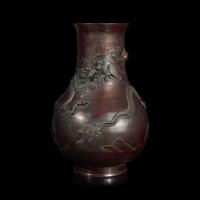A Japanese Patinated Bronze 'Dragon' Vase, Meiji Period — 日本明治時代 盤龍銅瓶
