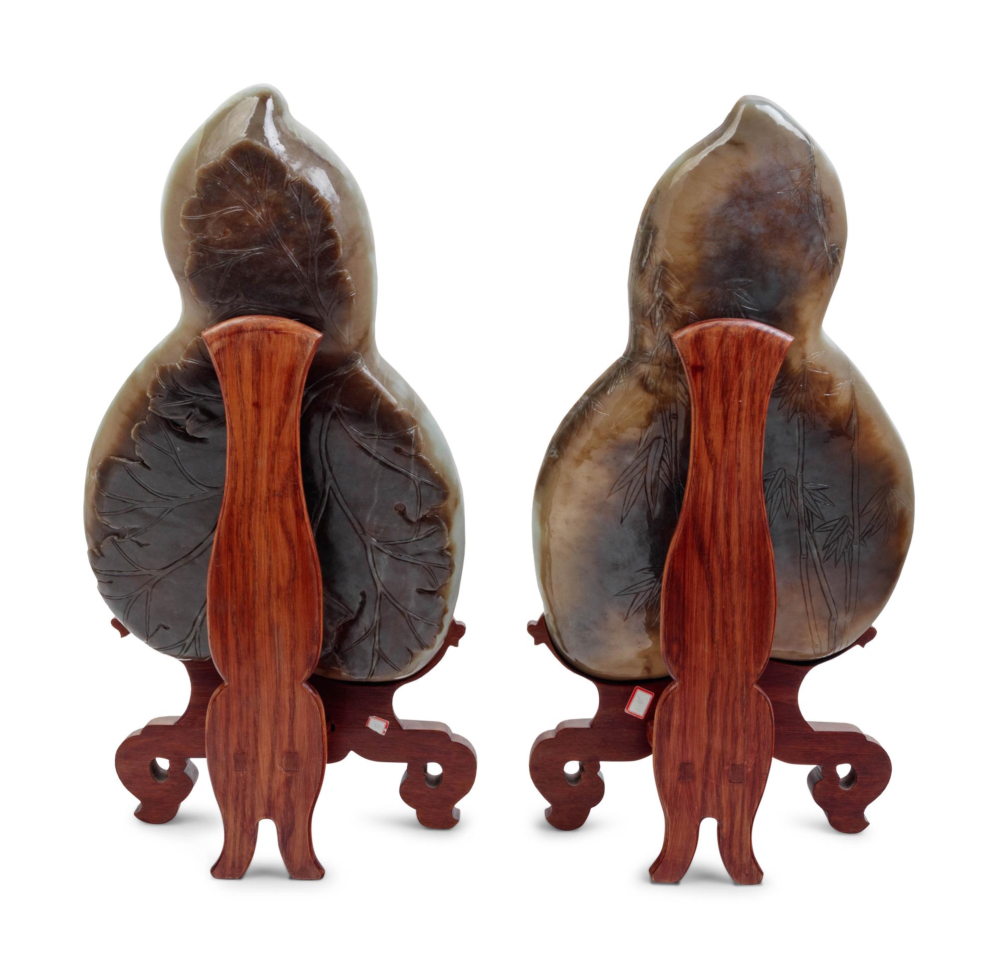 A Pair of Chinese Export Carved Jade Coupes with Stands