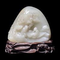 A Chinese Russet and Pale Celadon Jade Boulder