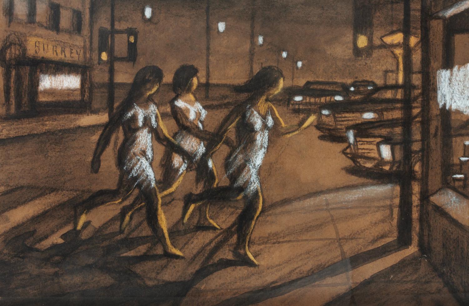 Philip Surrey, (Canadian, 1910-1990), Untitled (Figures running across the street)