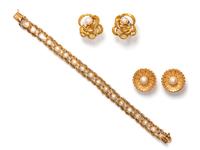 A Collection of Yellow Gold and Cultured Pearl Jewelry,