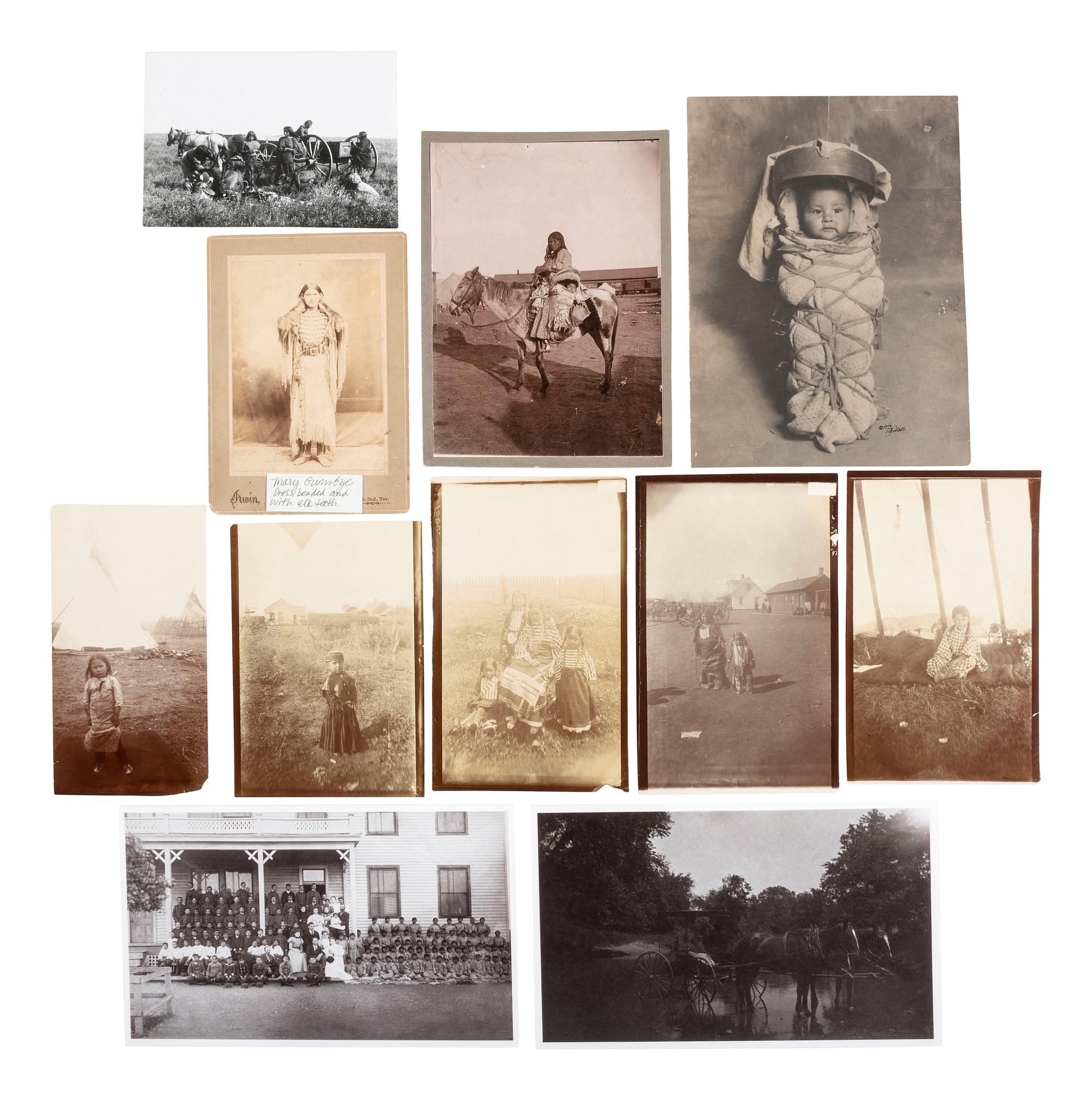 [NATIVE AMERICANS]. A collection of 73 silver gelatin and cyanotype photographs of Southern Plains Indians, several identified or credited to Bureau of Indian Affairs Dr. Ferdinand Shoemaker. Ca 1890s-early 1900s.