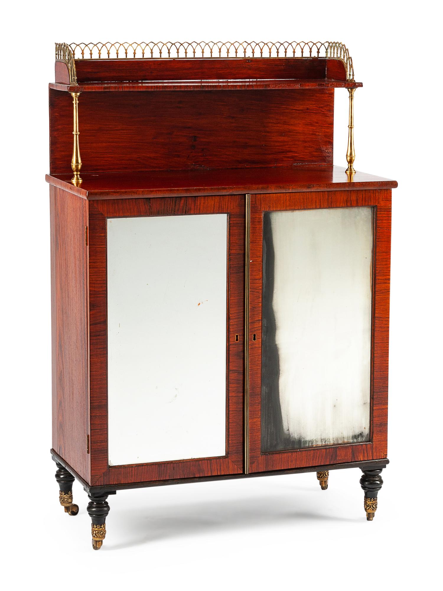 A Regency Gilt Bronze Mounted Mahogany and Rosewood Mirrored Etagere
