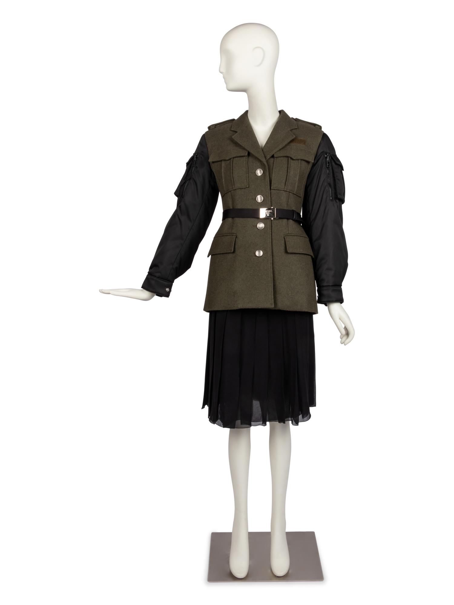 Prada Green Wool Coat With Black Sleeves, 2019