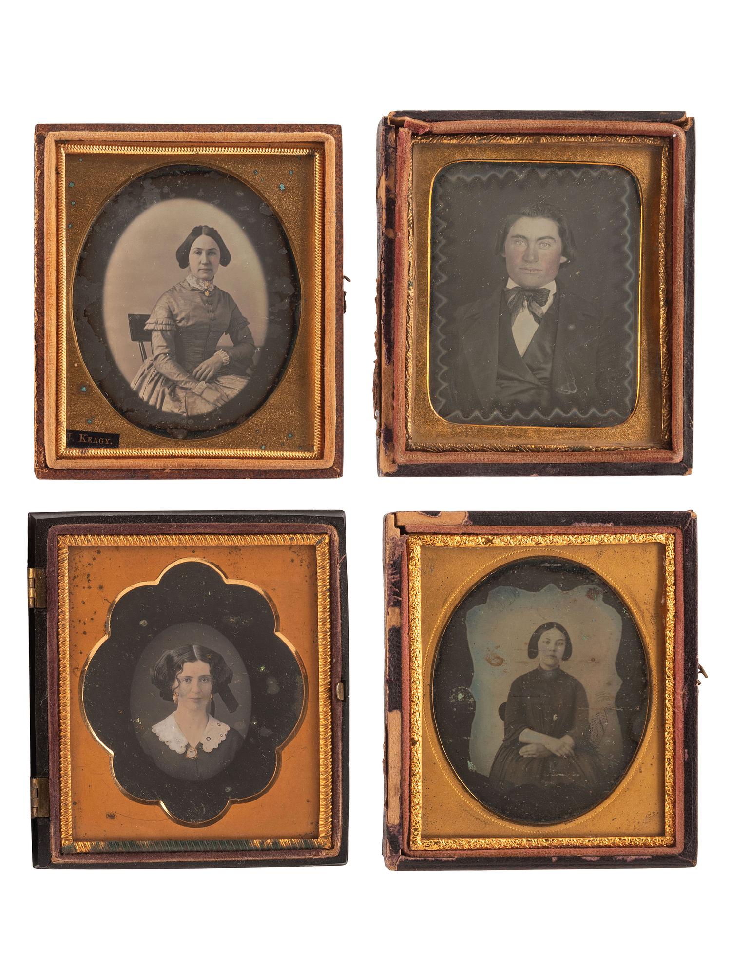 [EARLY PHOTOGRAPHY]. A collection of 11 daguerreotypes featuring artistic borders, including: