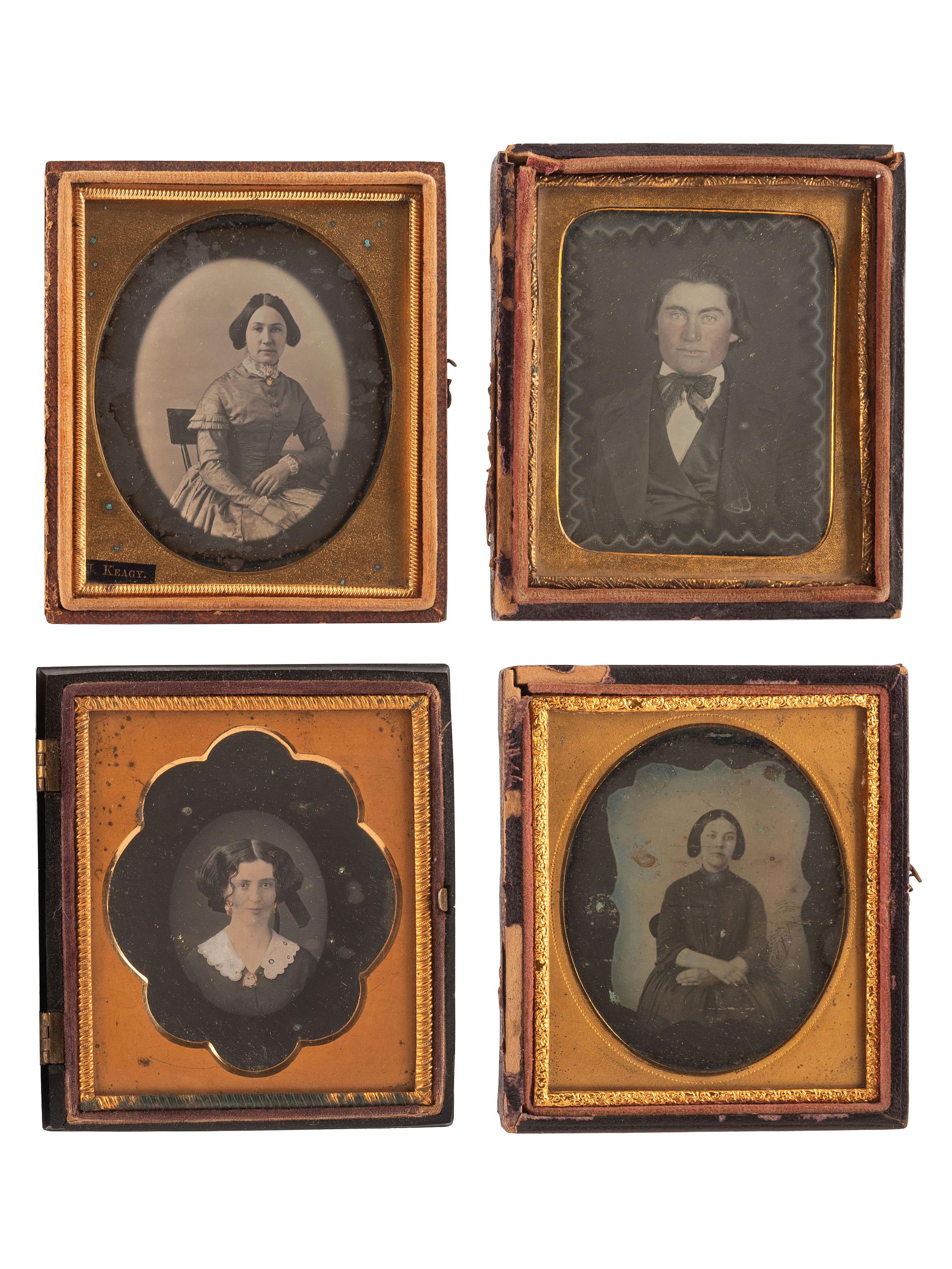 [EARLY PHOTOGRAPHY]. A collection of 11 daguerreotypes featuring artistic borders, including: