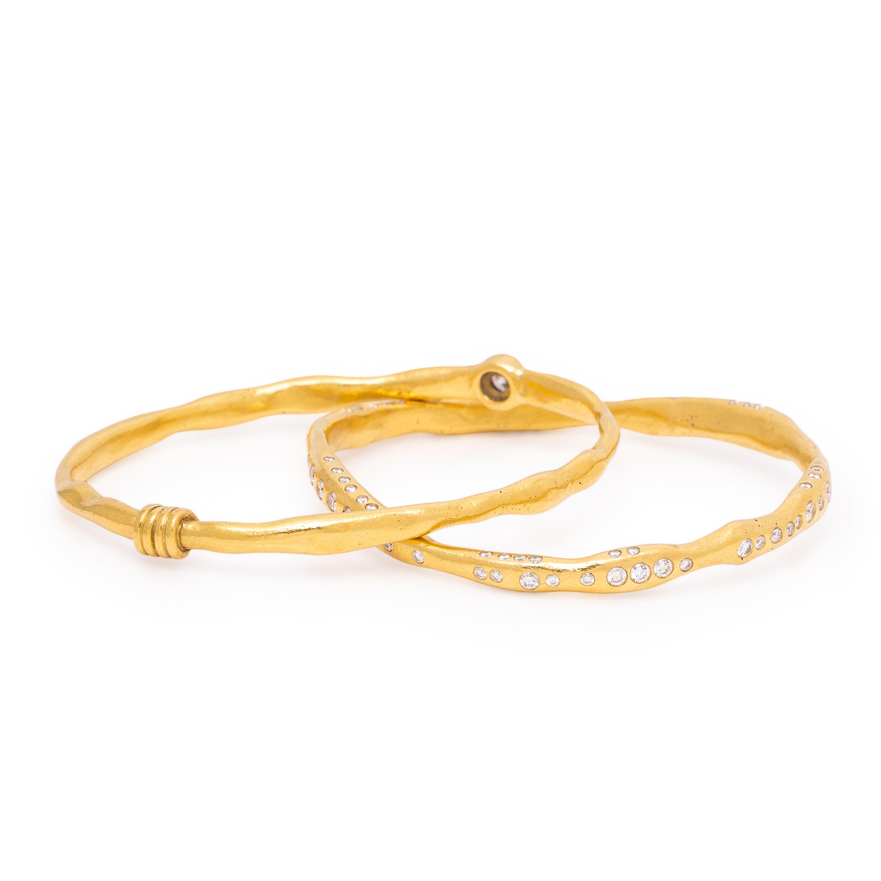 Two Diamond and Yellow Gold Bangle Bracelets