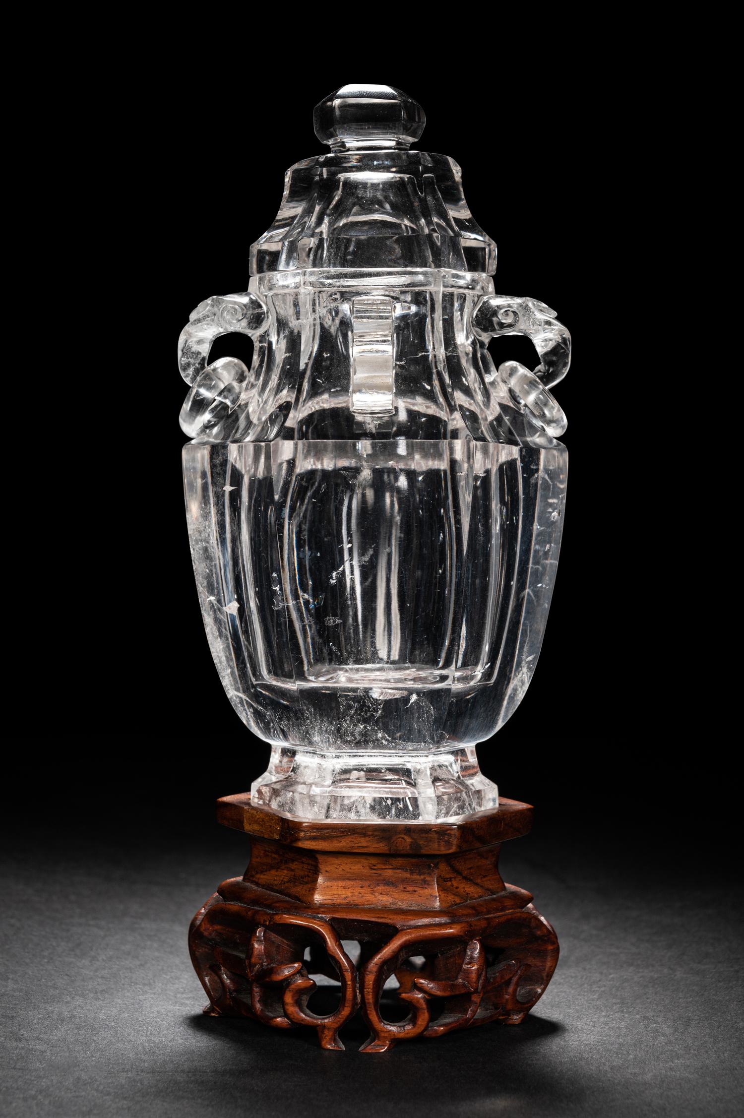 A Rock Crystal Hexagonal Vase and Cover