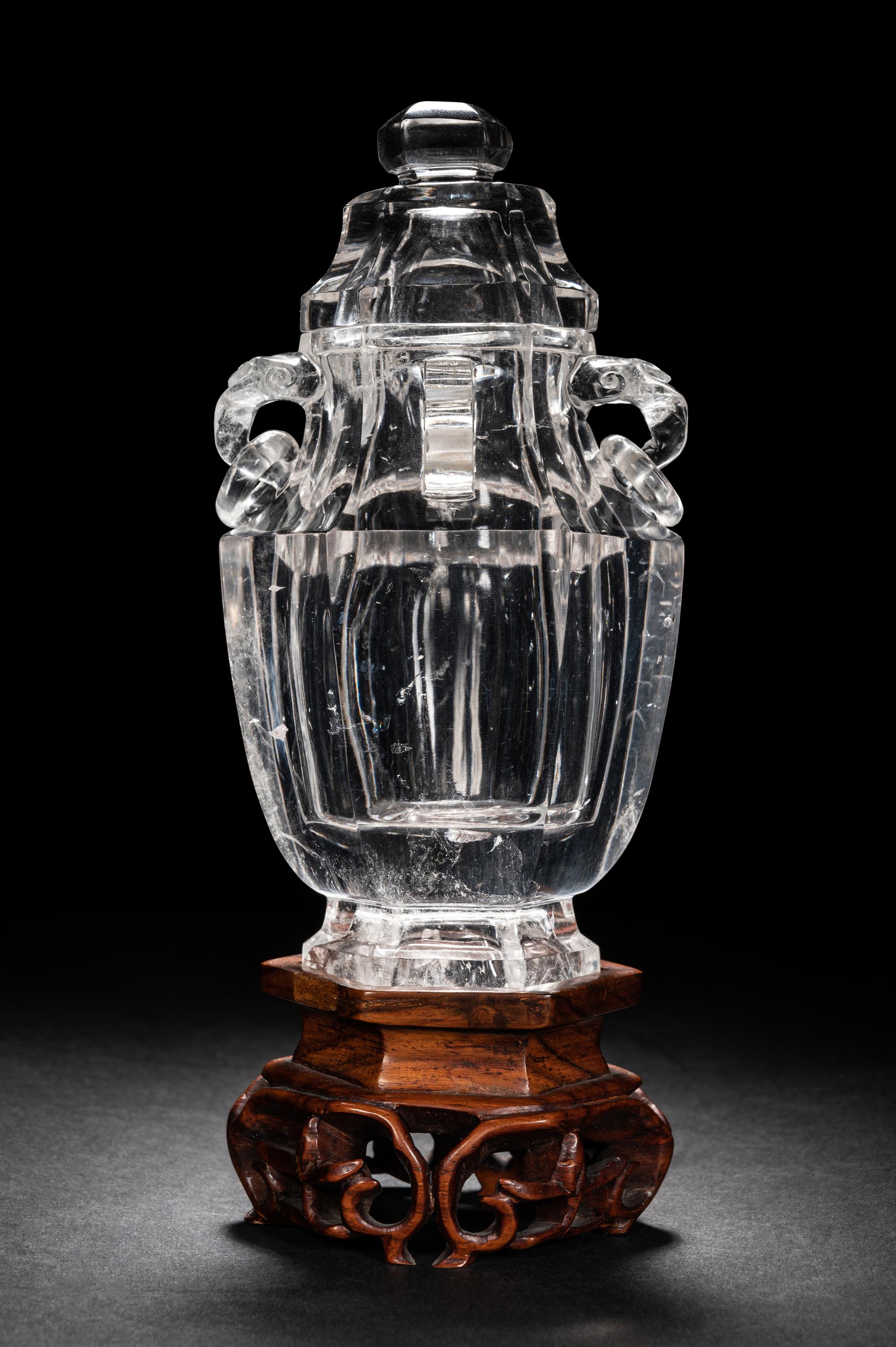 A Rock Crystal Hexagonal Vase and Cover