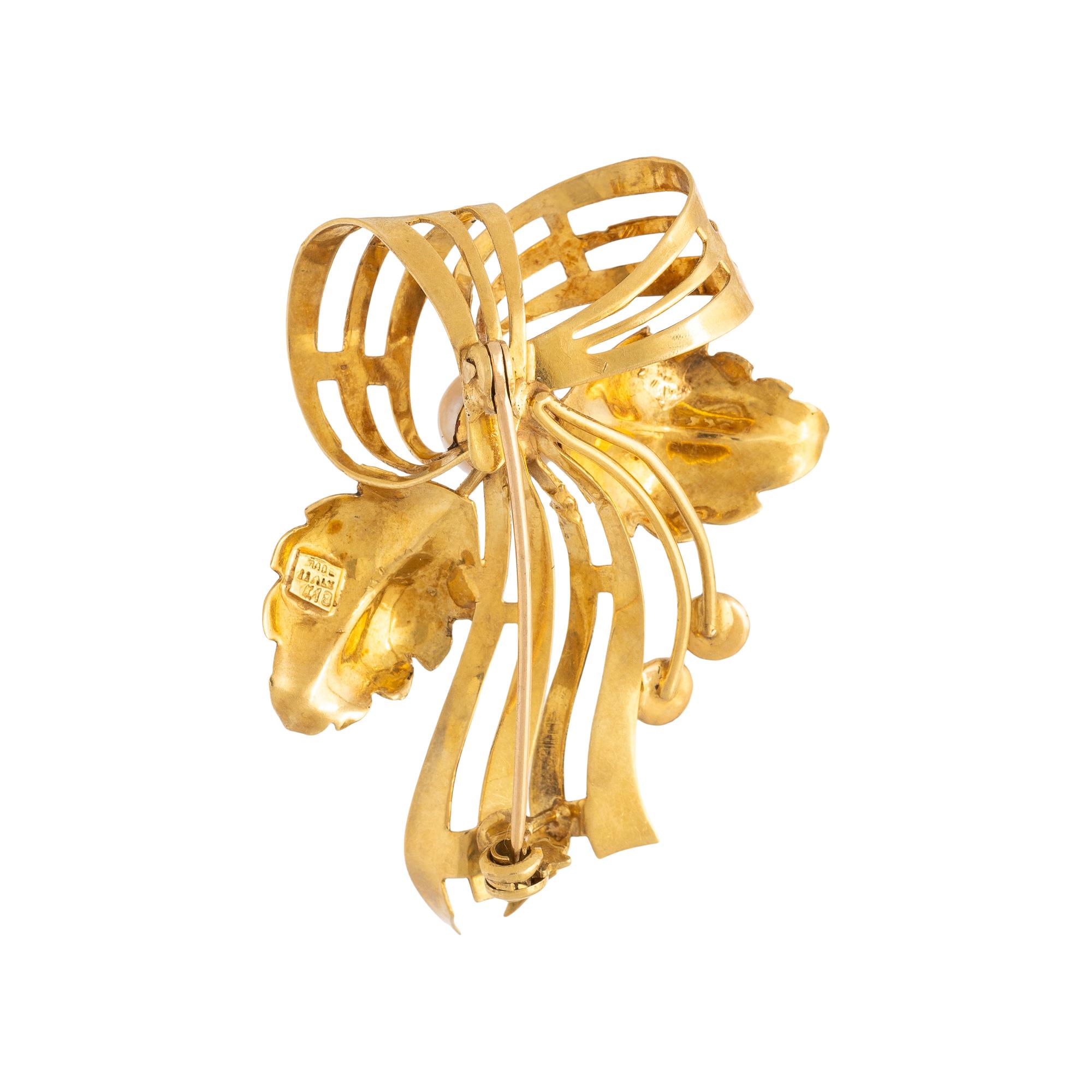 YELLOW GOLD, CULTURED PEARL, AND TURQUOISE BROOCH