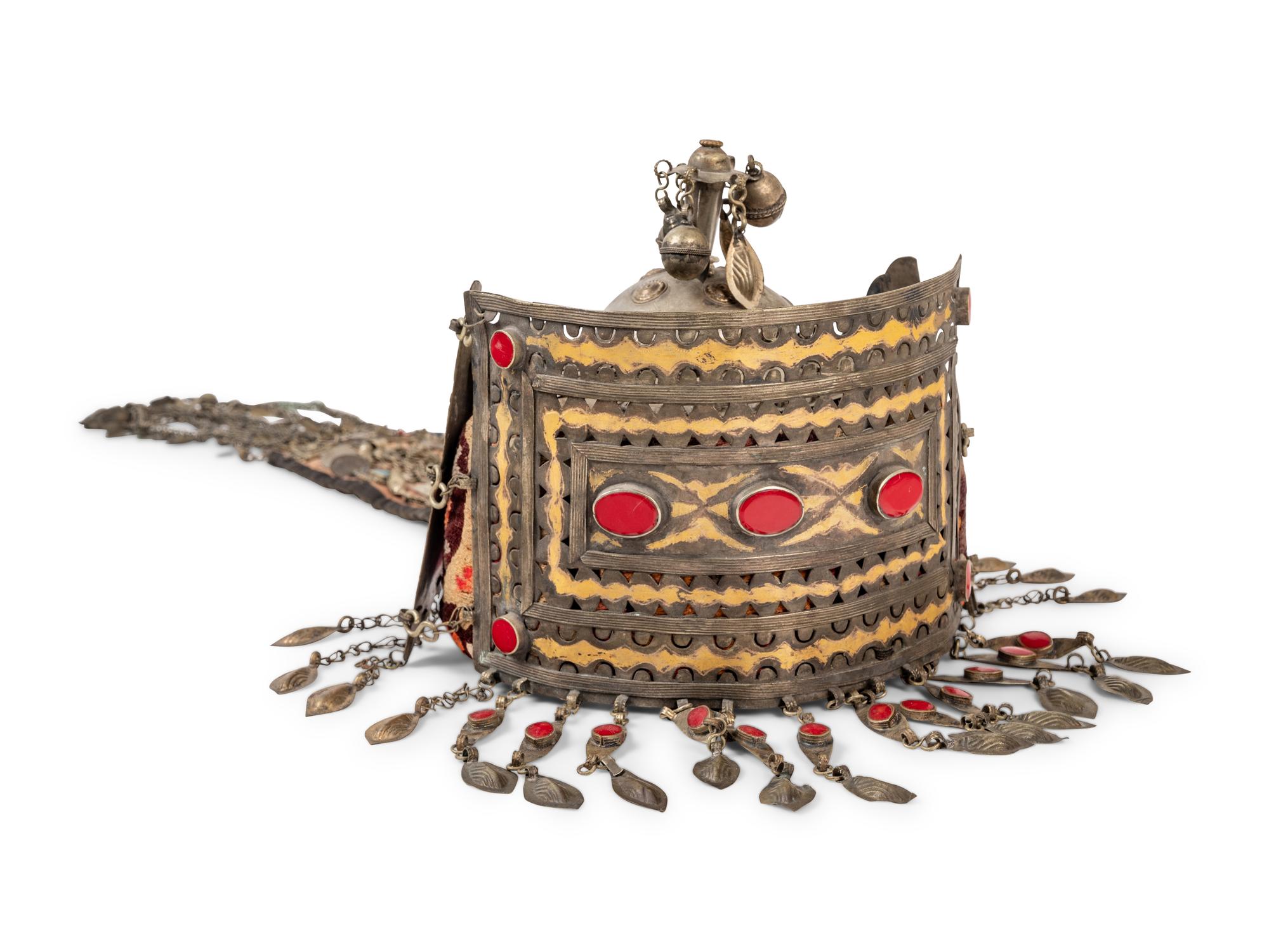 A Mongolian Silver Mounted Ceremonial Headdress