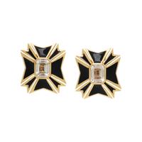 VERDURA, YELLOW GOLD, BLACK ENAMEL, AND WHITE TOPAZ MALTESE CROSS EARRINGS