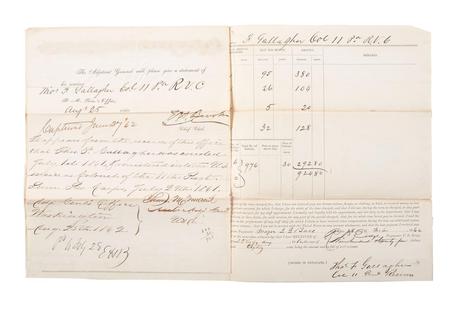 [CIVIL WAR]. A group of 4 documents, incl. partly printed pay vouchers accounting for Black private servants.