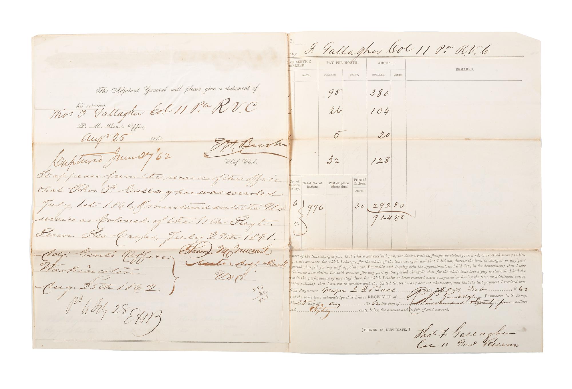 [CIVIL WAR]. A group of 4 documents, incl. partly printed pay vouchers accounting for Black private servants.