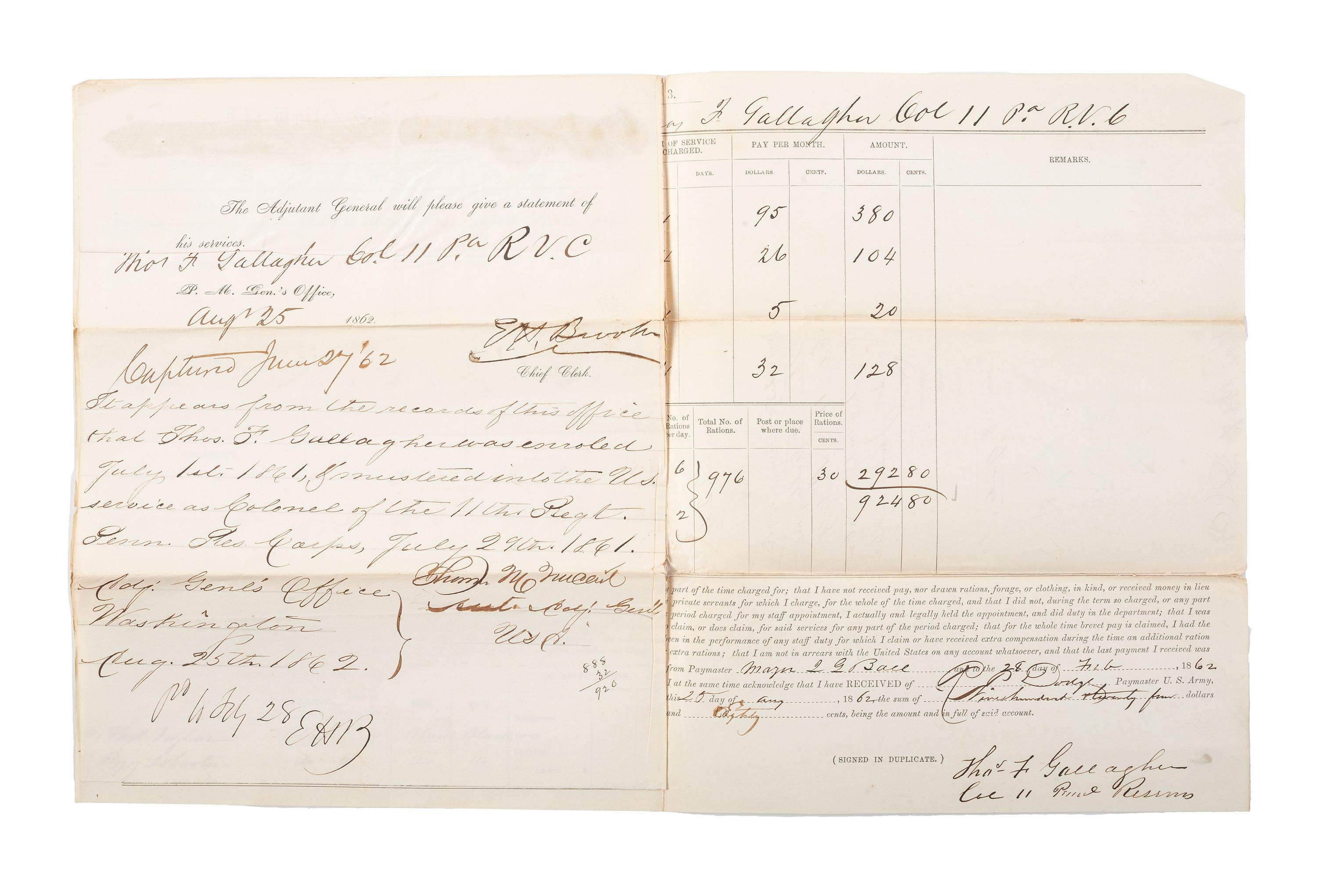 [CIVIL WAR]. A group of 4 documents, incl. partly printed pay vouchers accounting for Black private servants.