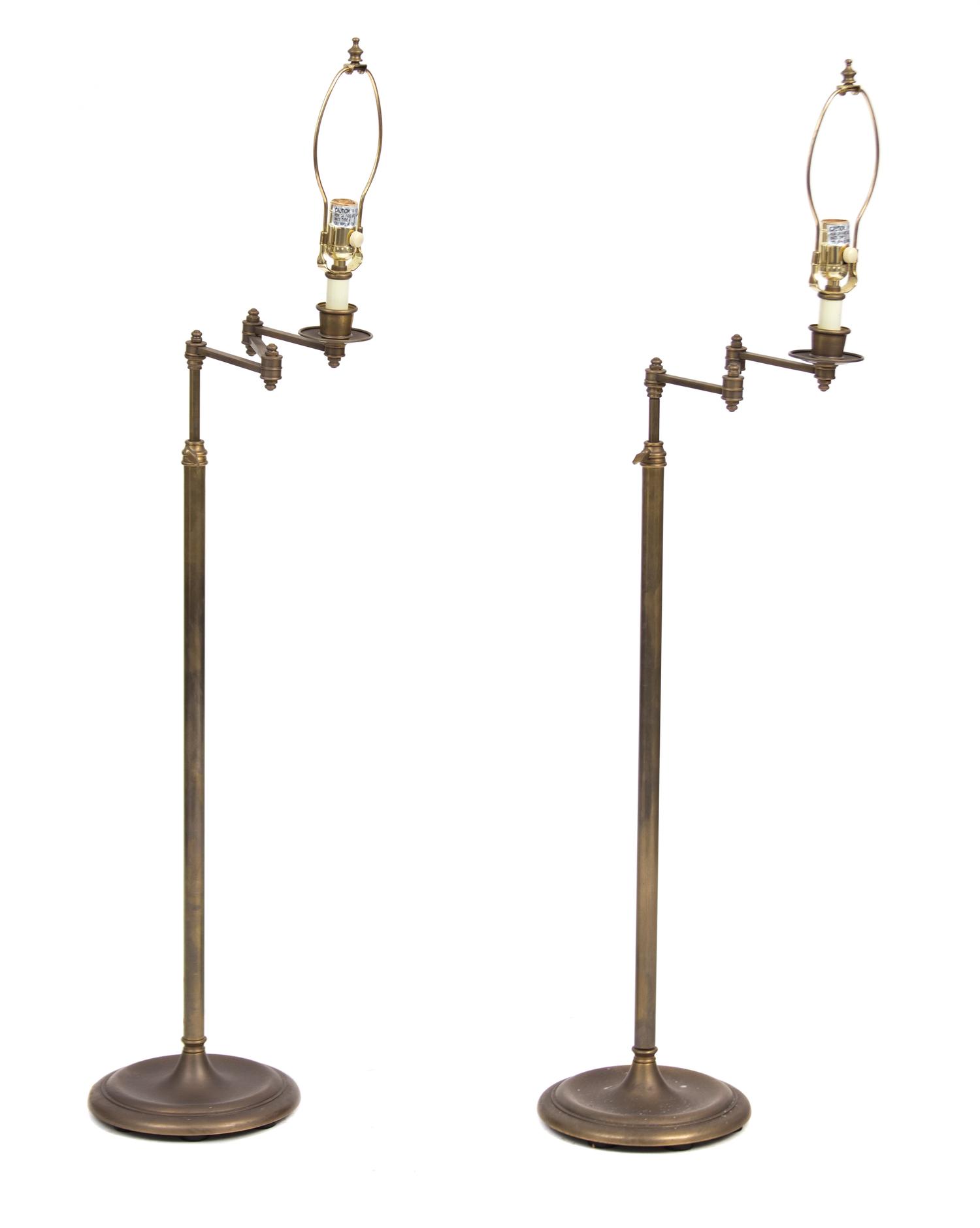 A Pair of Adjustable Brass Floor Lamps Height 57 inches. — 20TH CENTURY