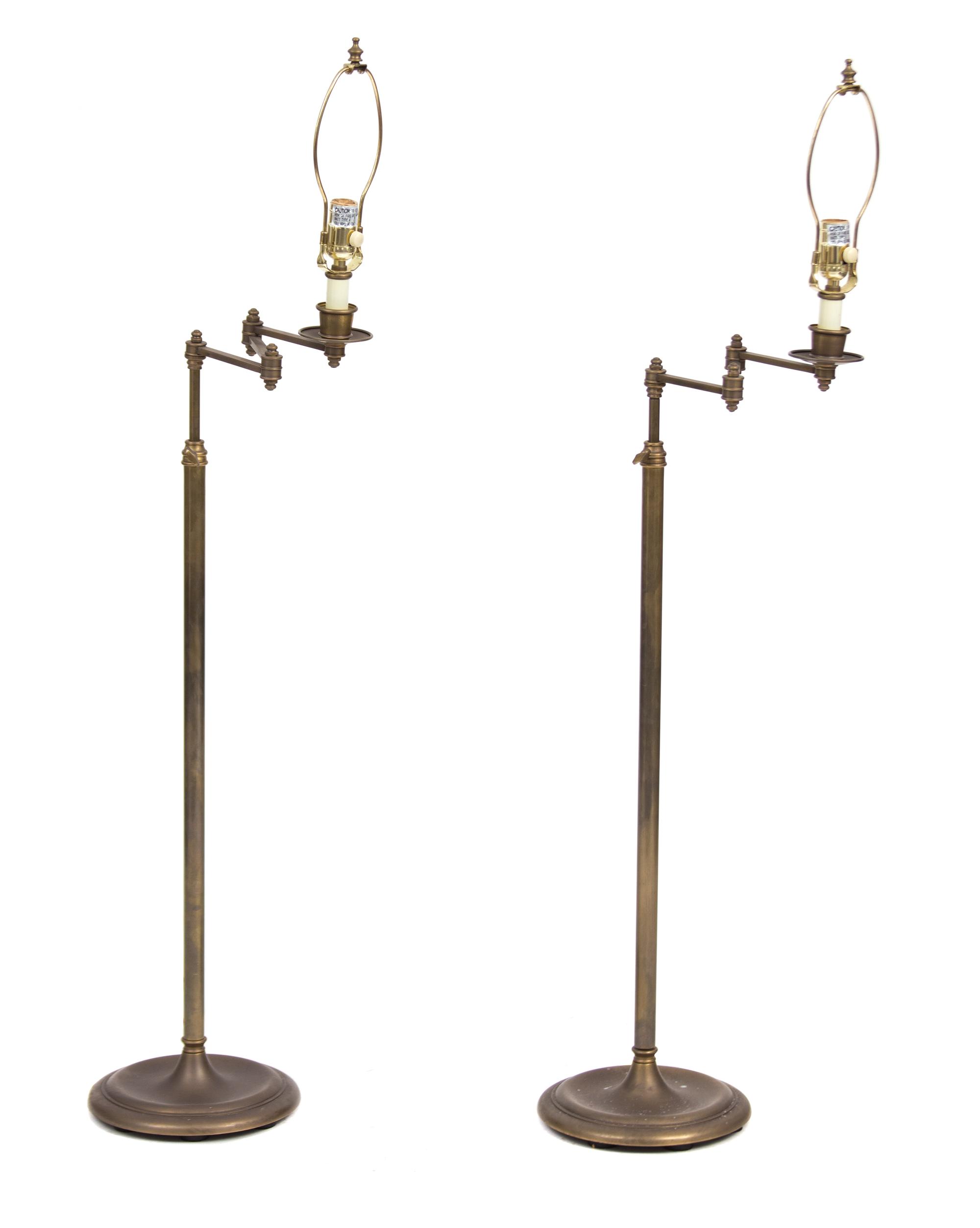 A Pair of Adjustable Brass Floor Lamps Height 57 inches. — 20TH CENTURY