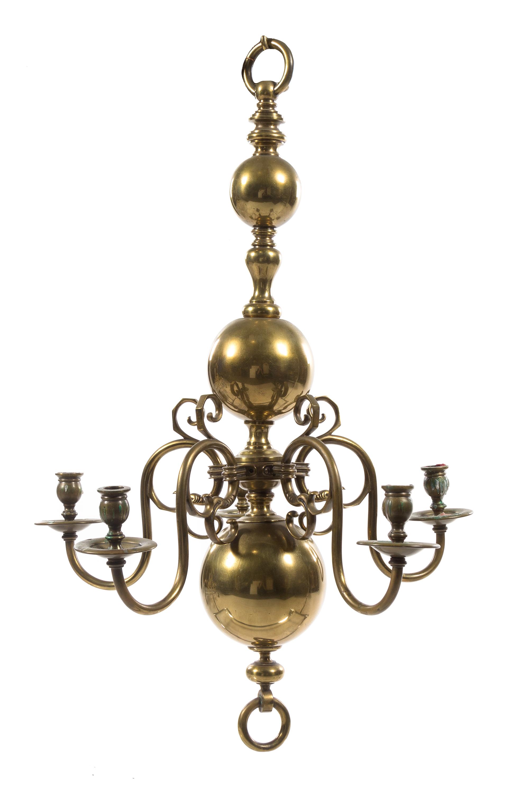 A Dutch Baroque Brass Five-Light Chandelier — 18TH CENTURY