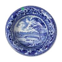 A Staffordshire Historical Blue "Upper Ferry Bridge Over the River Schuylkill" Wash Pitcher and Basin