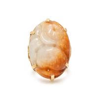 Ming's, Russet and White Jade and Yellow Gold Ring