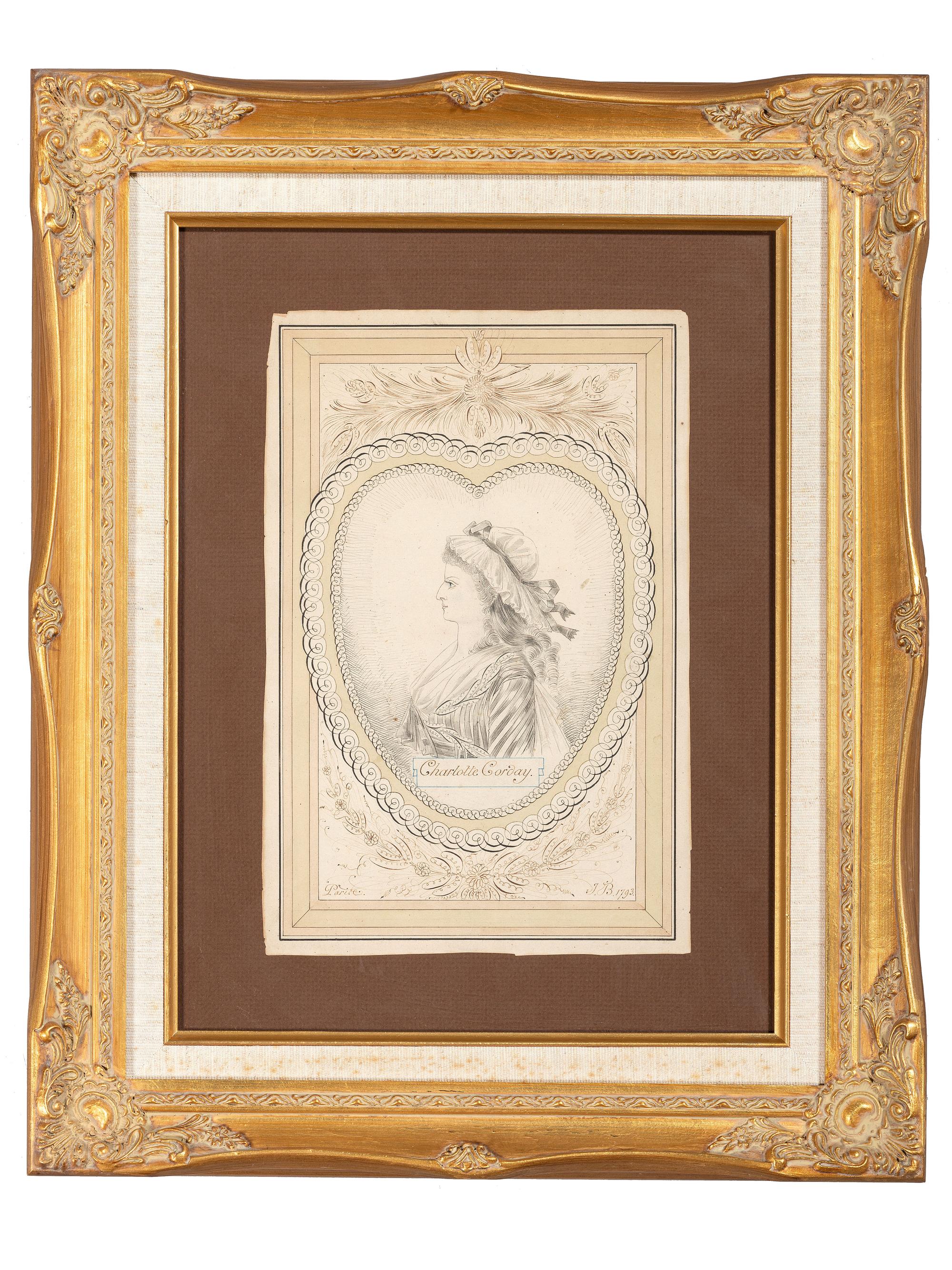 [REVOLUTIONARY WAR]. Ink and watercolor portraits of Marquis de LAFAYETTE and Charlotte CORDAY.