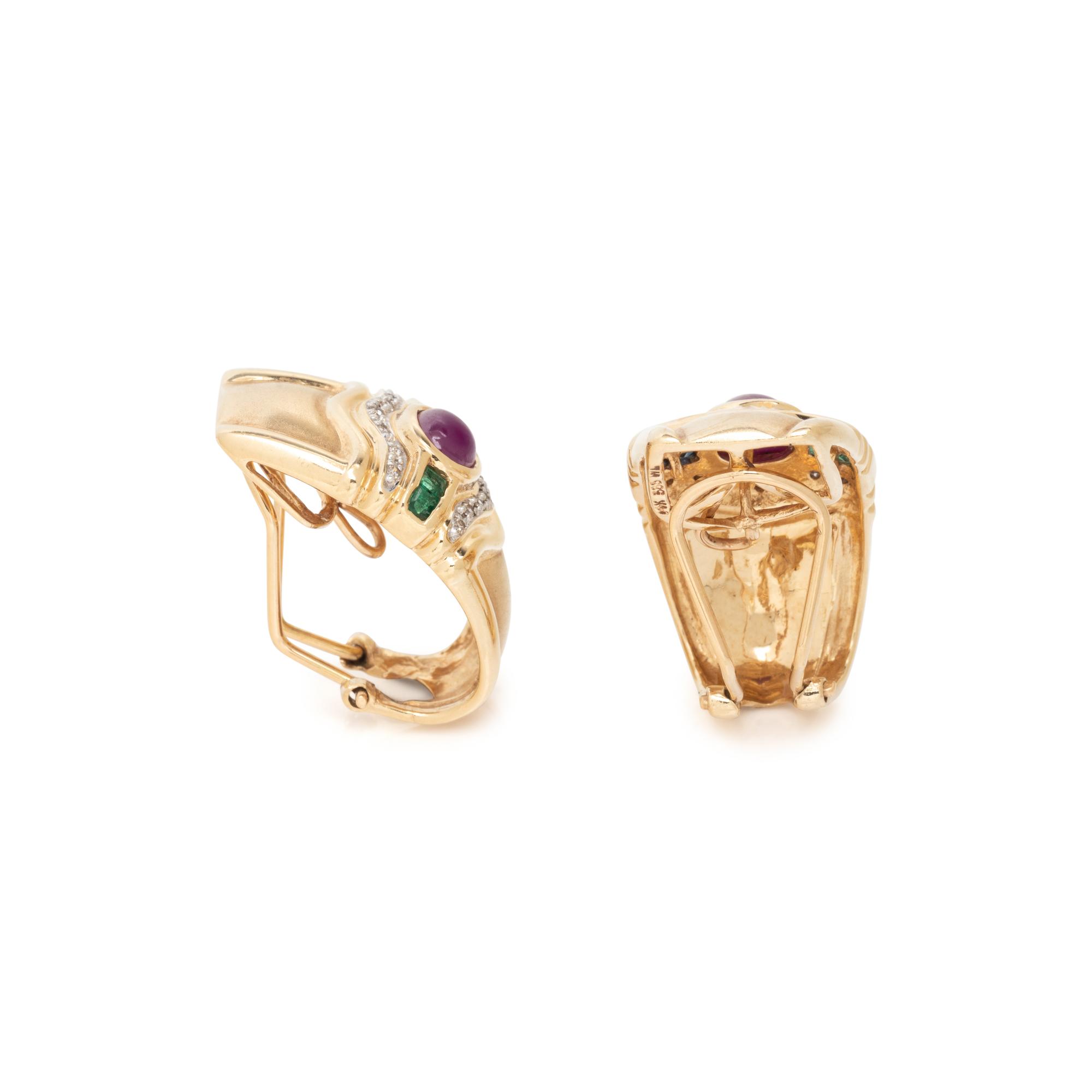 YELLOW GOLD, MULTIGEM AND DIAMOND EARCLIPS