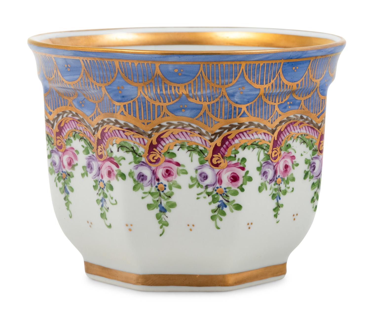 A Limoges Painted Porcelain Cache Pot