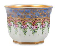 A Limoges Painted Porcelain Cache Pot