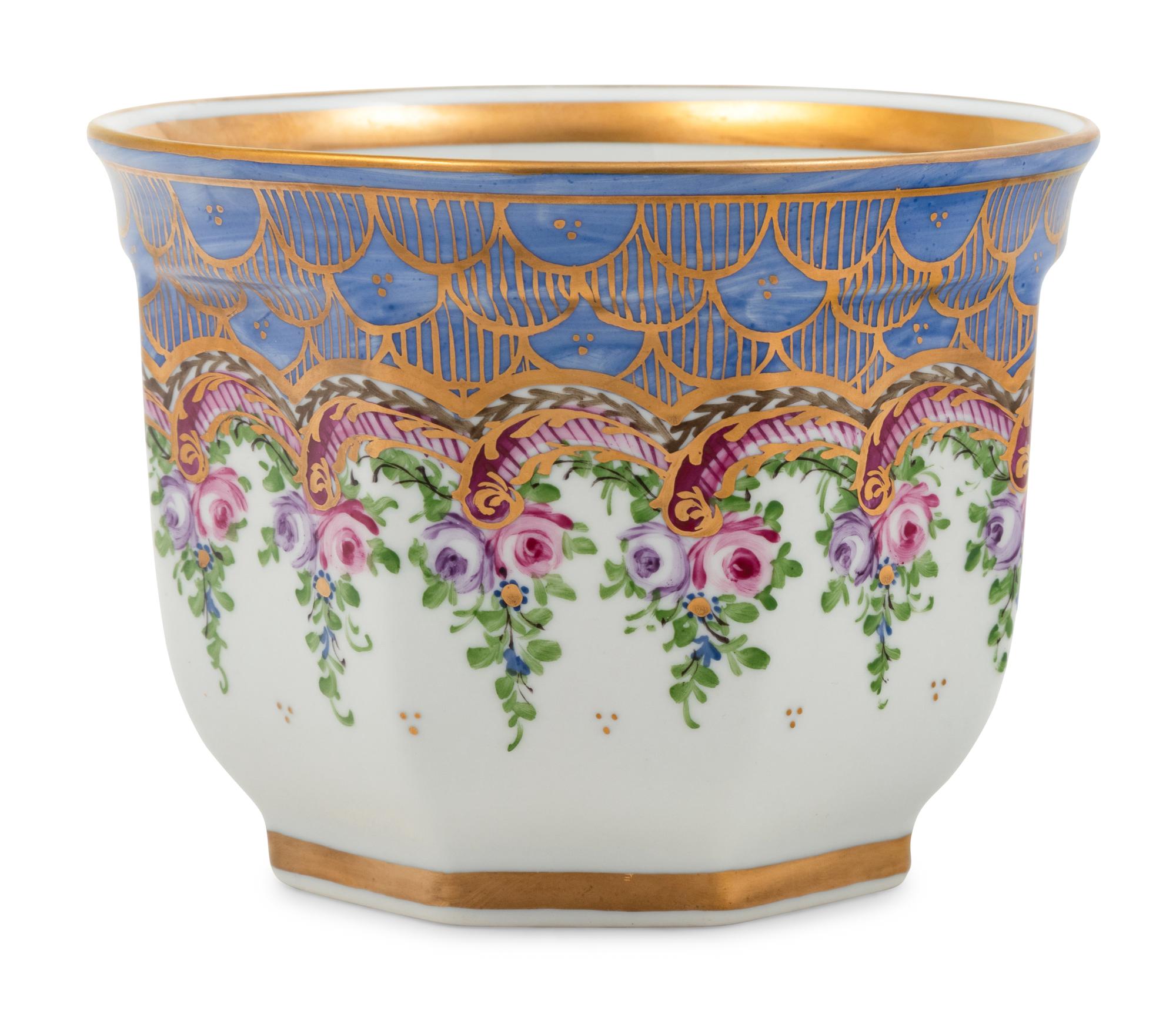 A Limoges Painted Porcelain Cache Pot