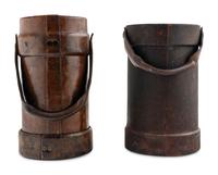 Two English Leather Artillery Buckets