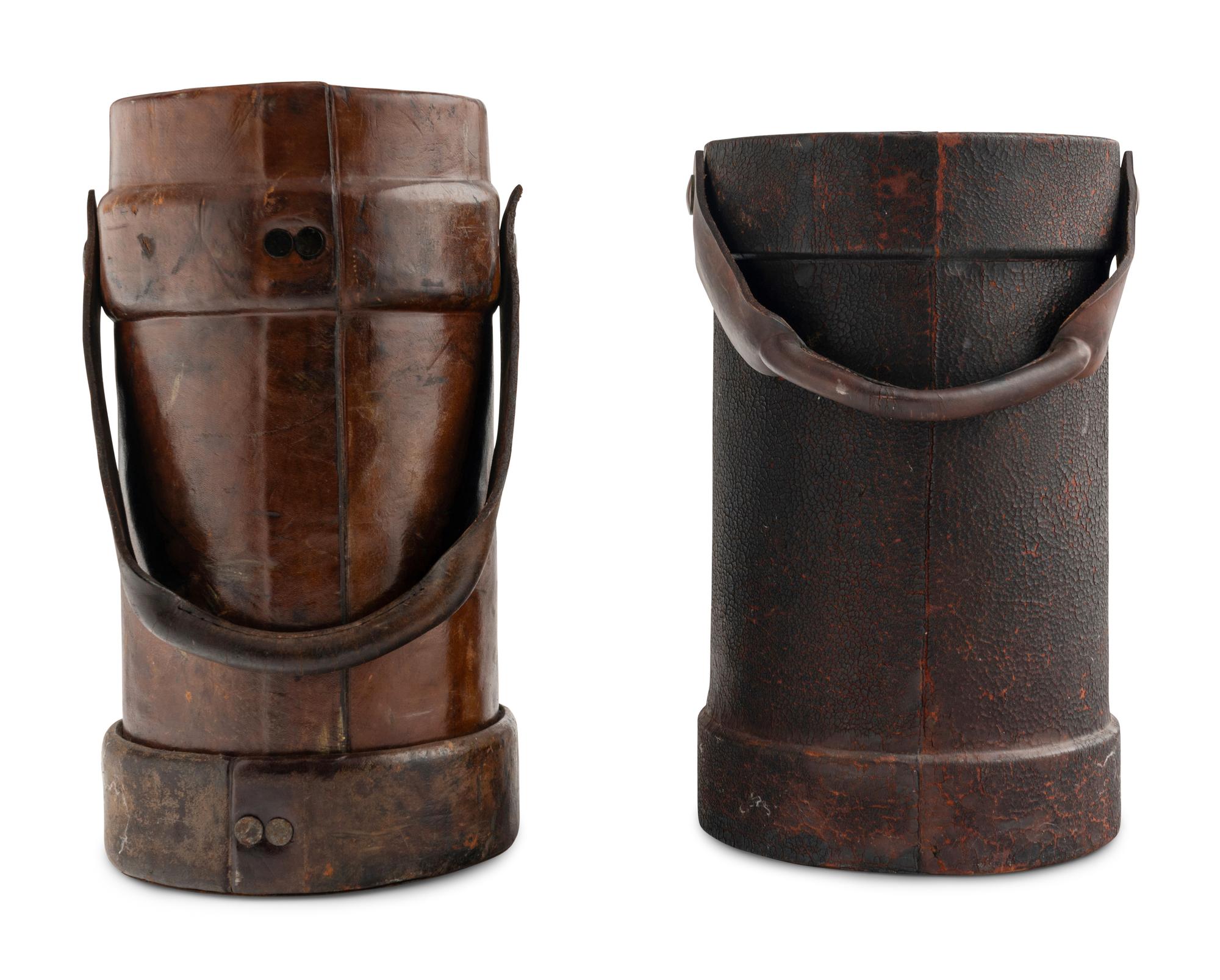 Two English Leather Artillery Buckets