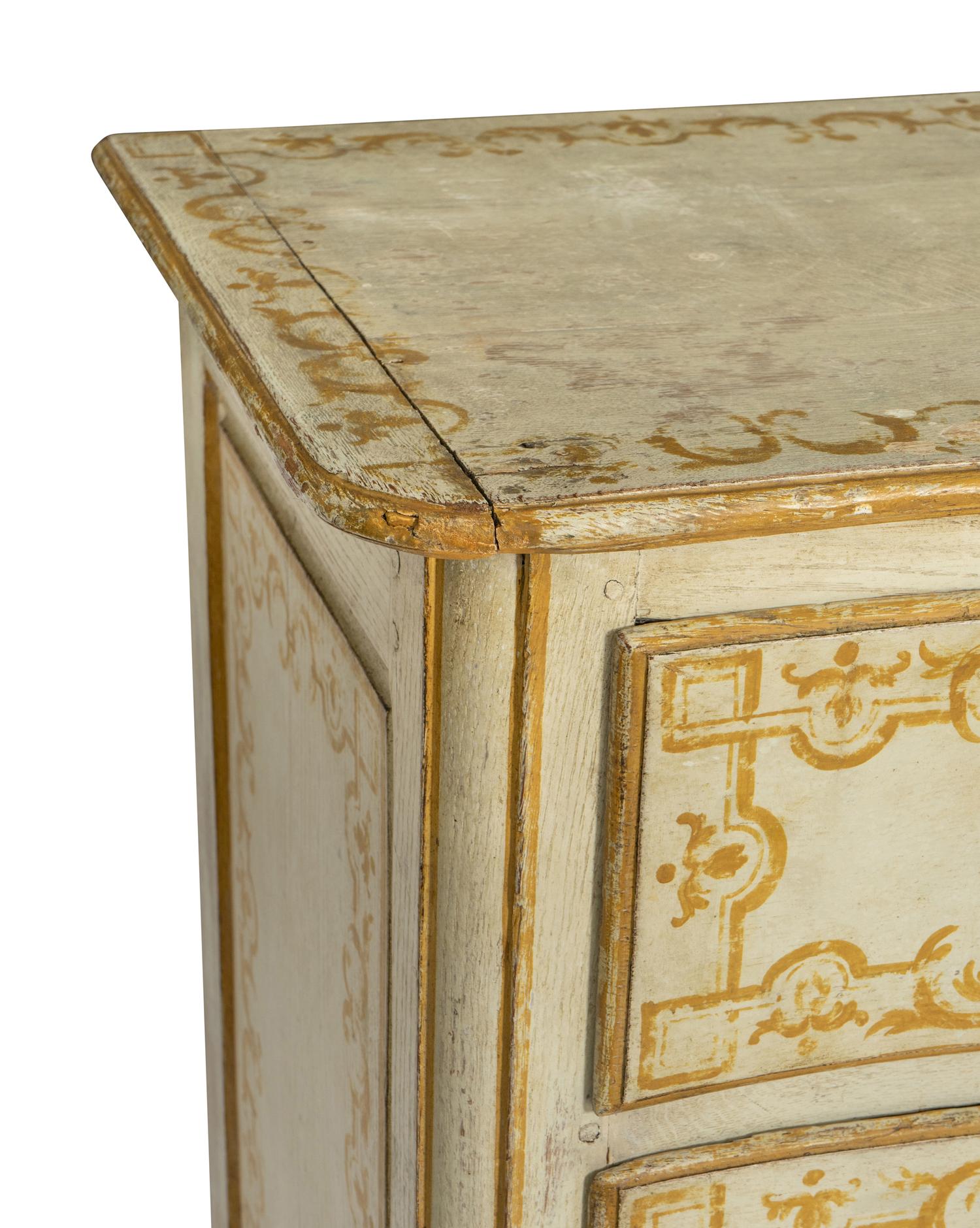 A Louis XV Oak Stencil Decorated Serpentine Front Commode