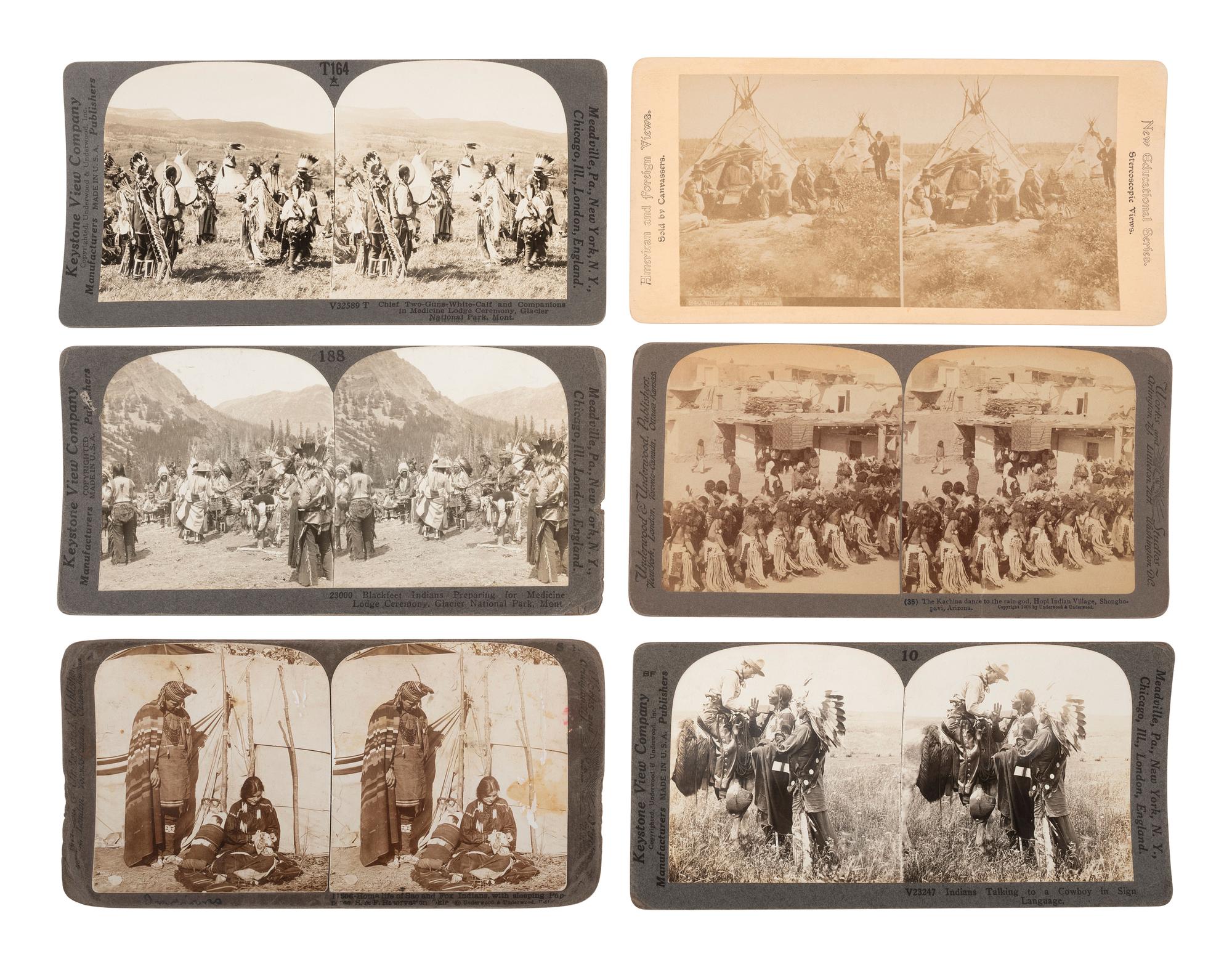 [NATIVE AMERICANS]. 7 stereoviews, featuring view of "Noted Sioux Chiefs" incl. Rain in the Face.