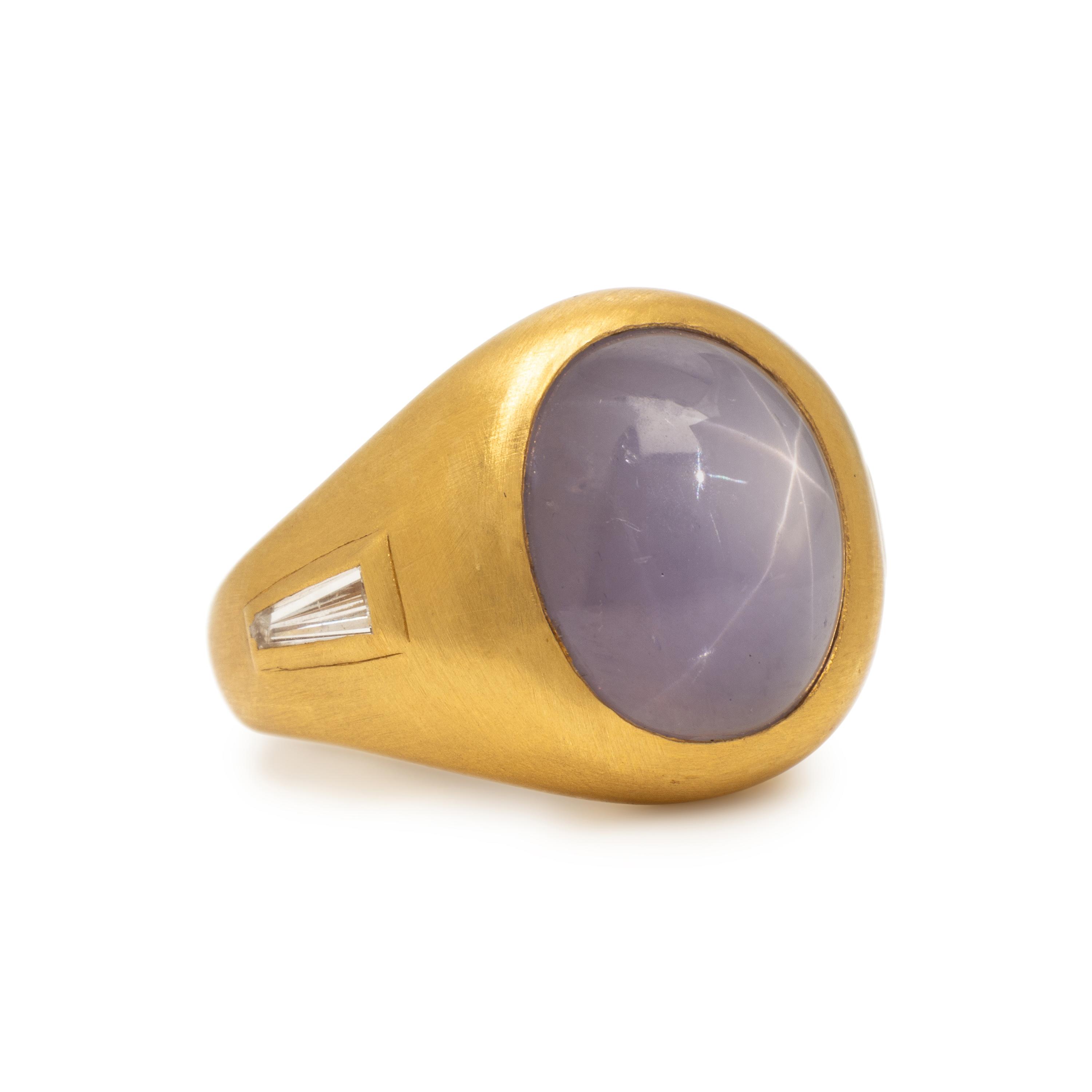 Star Sapphire, Diamond, and Yellow Gold Ring
