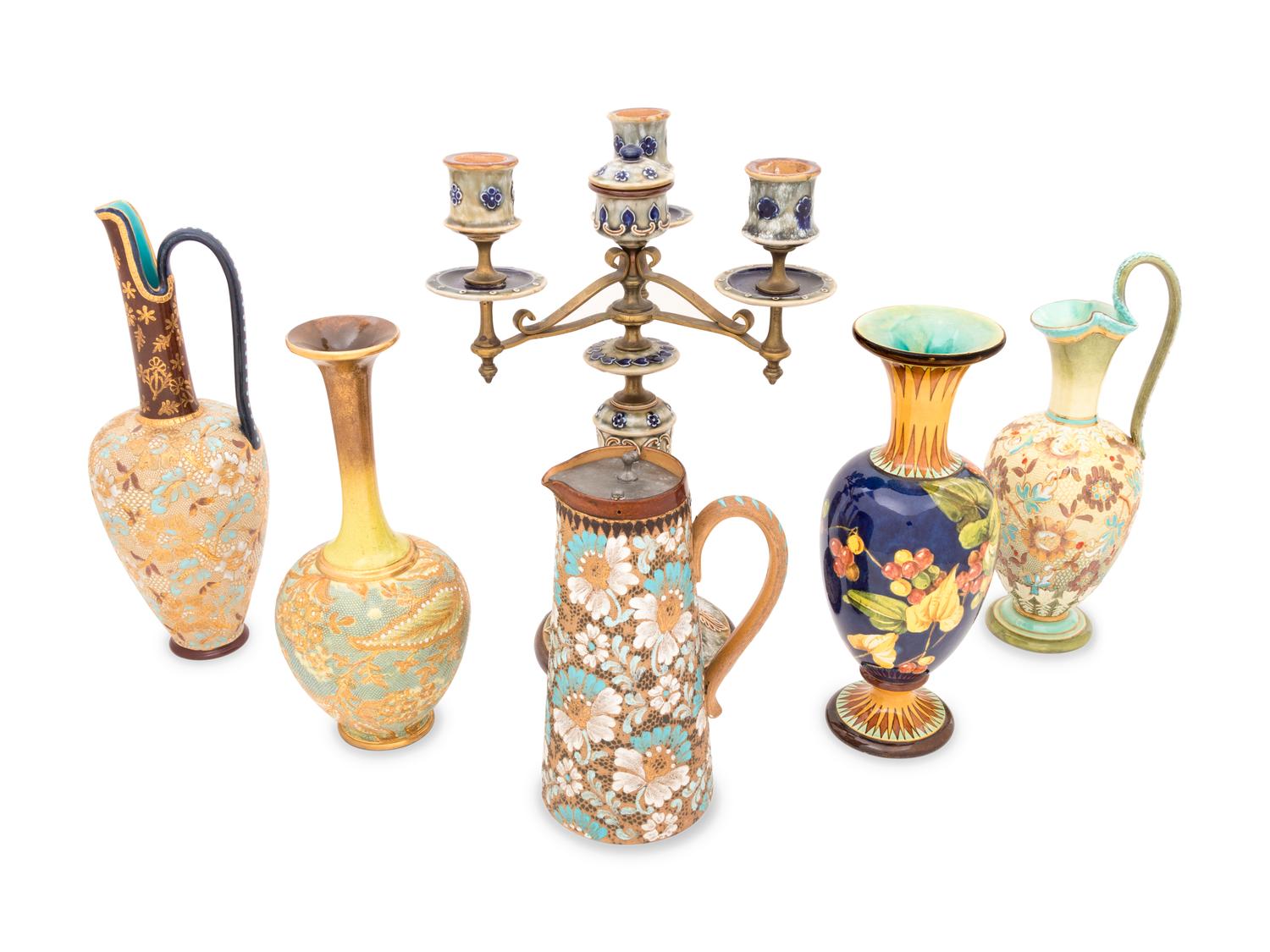 Six Royal Doulton and Doulton Lambeth Stoneware Articles