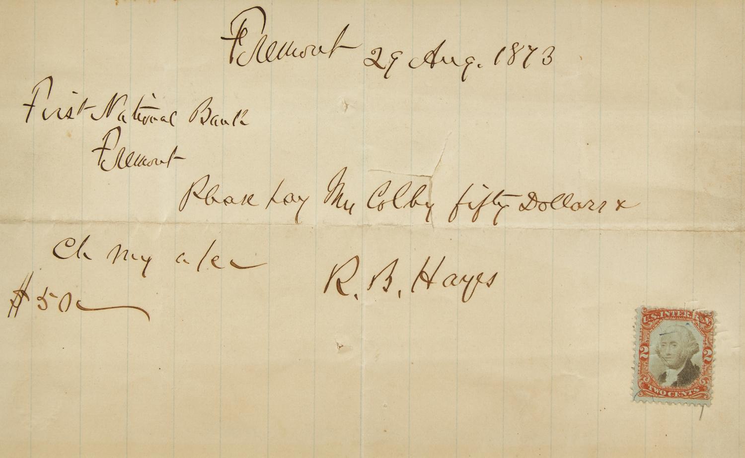 [Presidential] Hayes, Rutherford B. Autograph Letter, signed