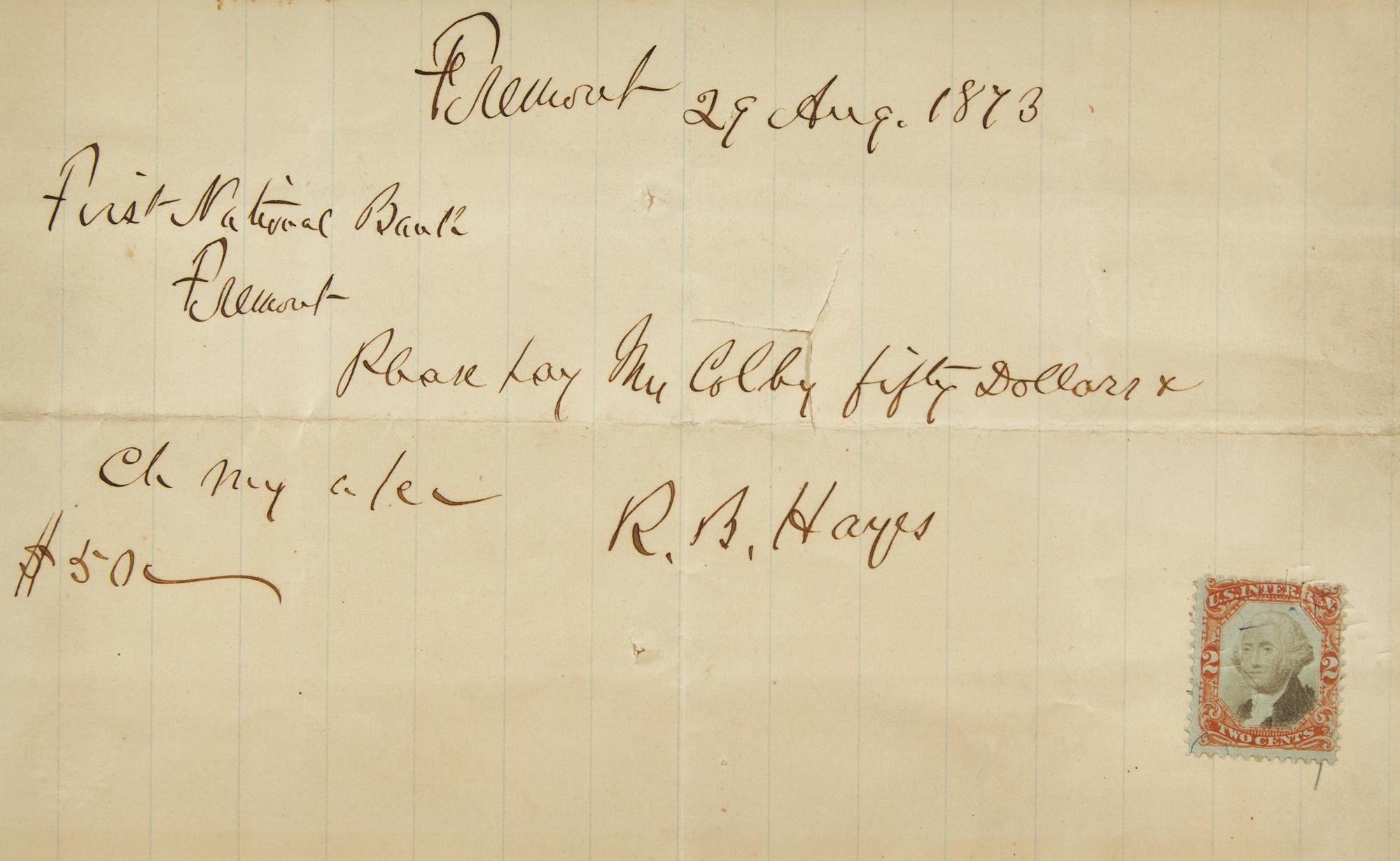 [Presidential] Hayes, Rutherford B. Autograph Letter, signed
