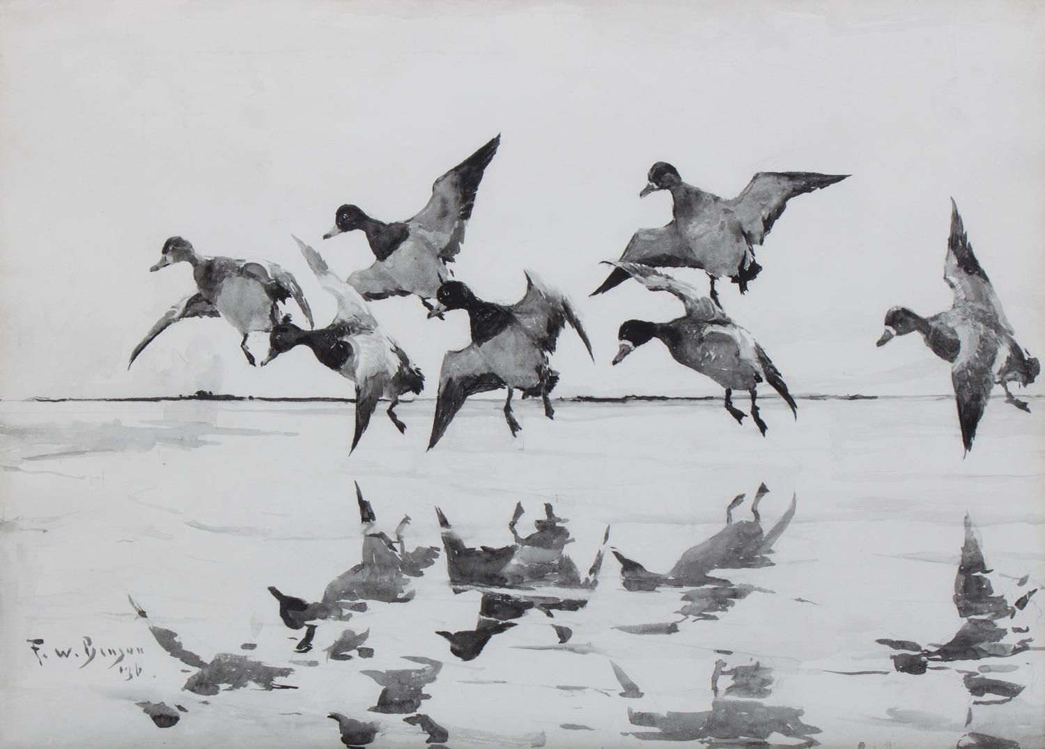 Frank Weston Benson, (American, 1862-1951), Flight of the Bluebills, 1936