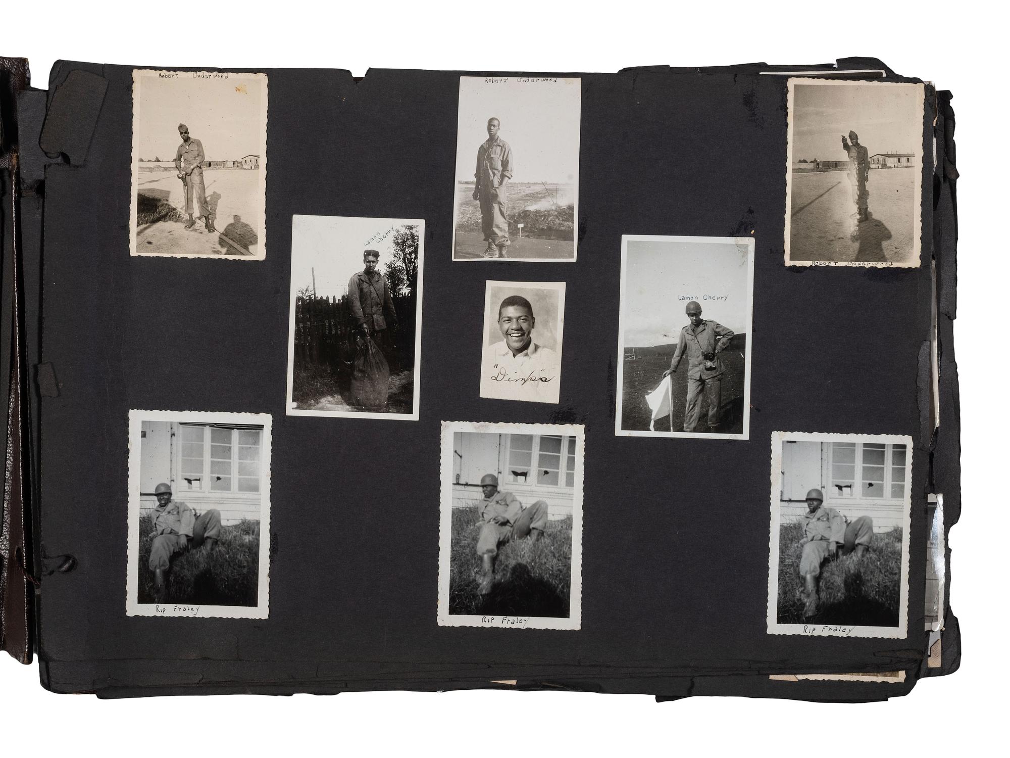 [WORLD WAR II]. Photo album and insignia belonging to an African American soldier.