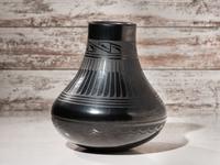 Blackware Pottery Jar, with Repeating Feathers