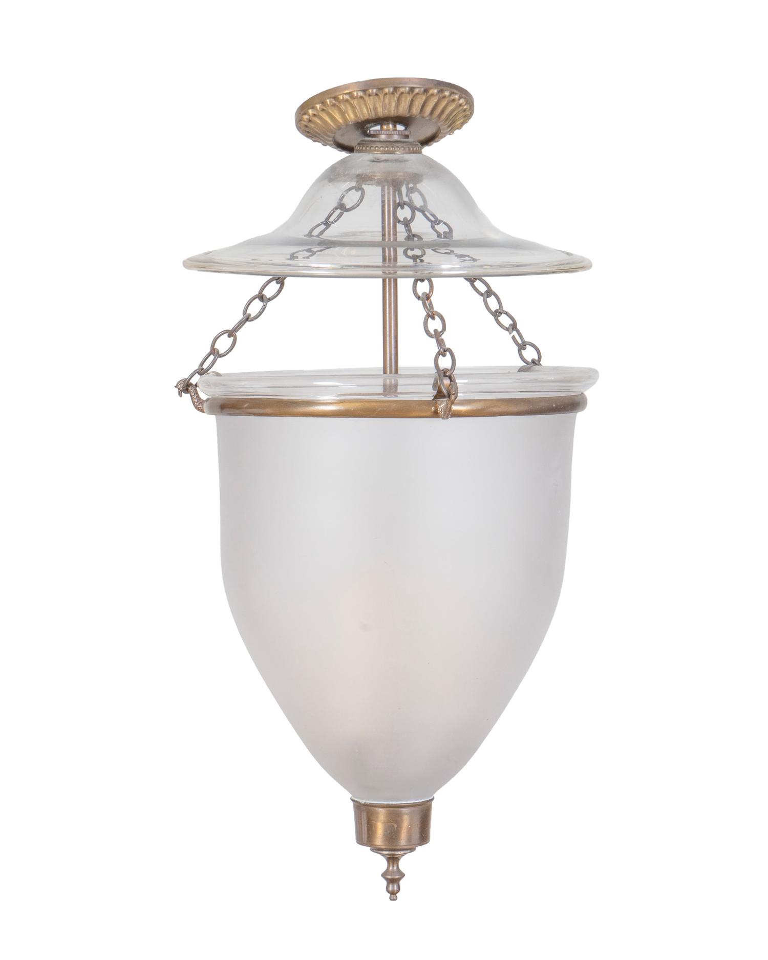 A Gilt Metal and Frosted Glass Bell Jar Hall Lantern — 20TH CENTURY