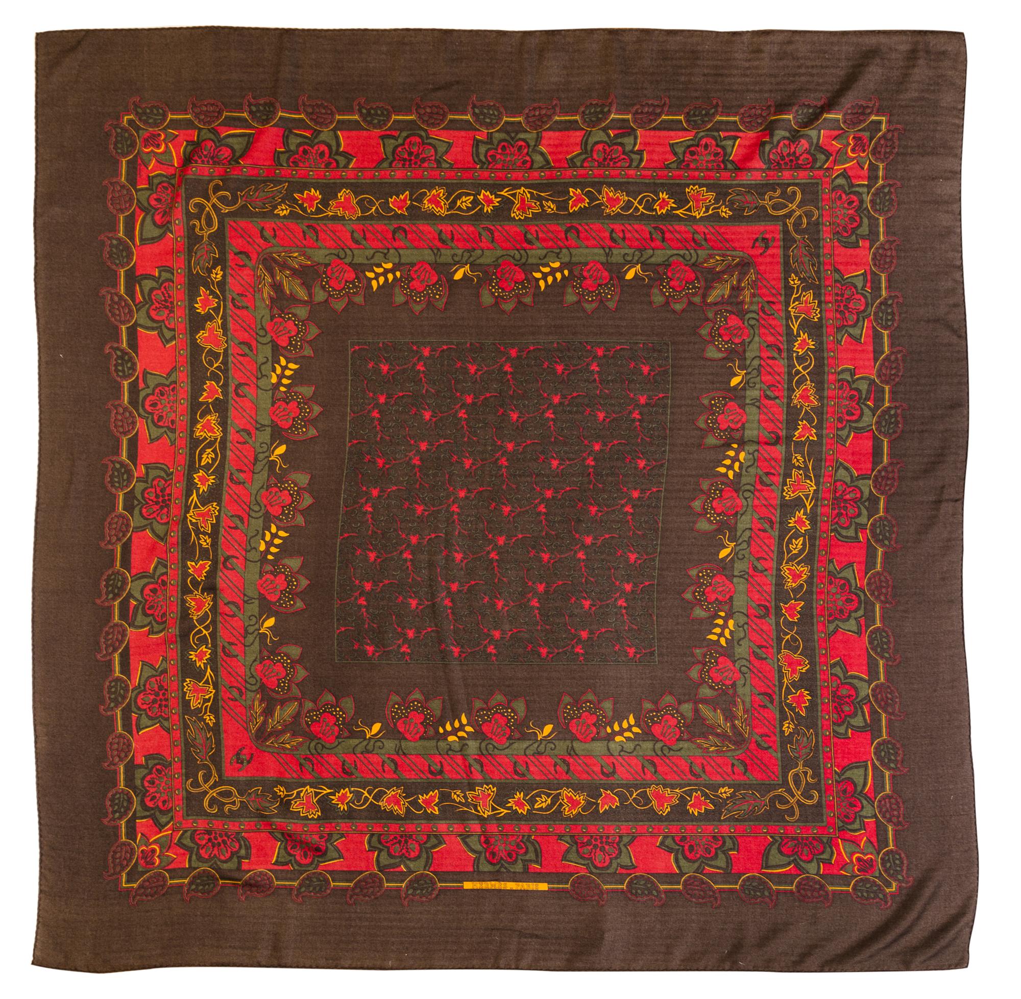An Hermes Silk and Cashmere Shawl, 55" x 55".