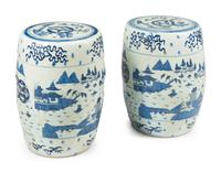 A Pair of Chinese Blue and White Porcelain Garden Seats