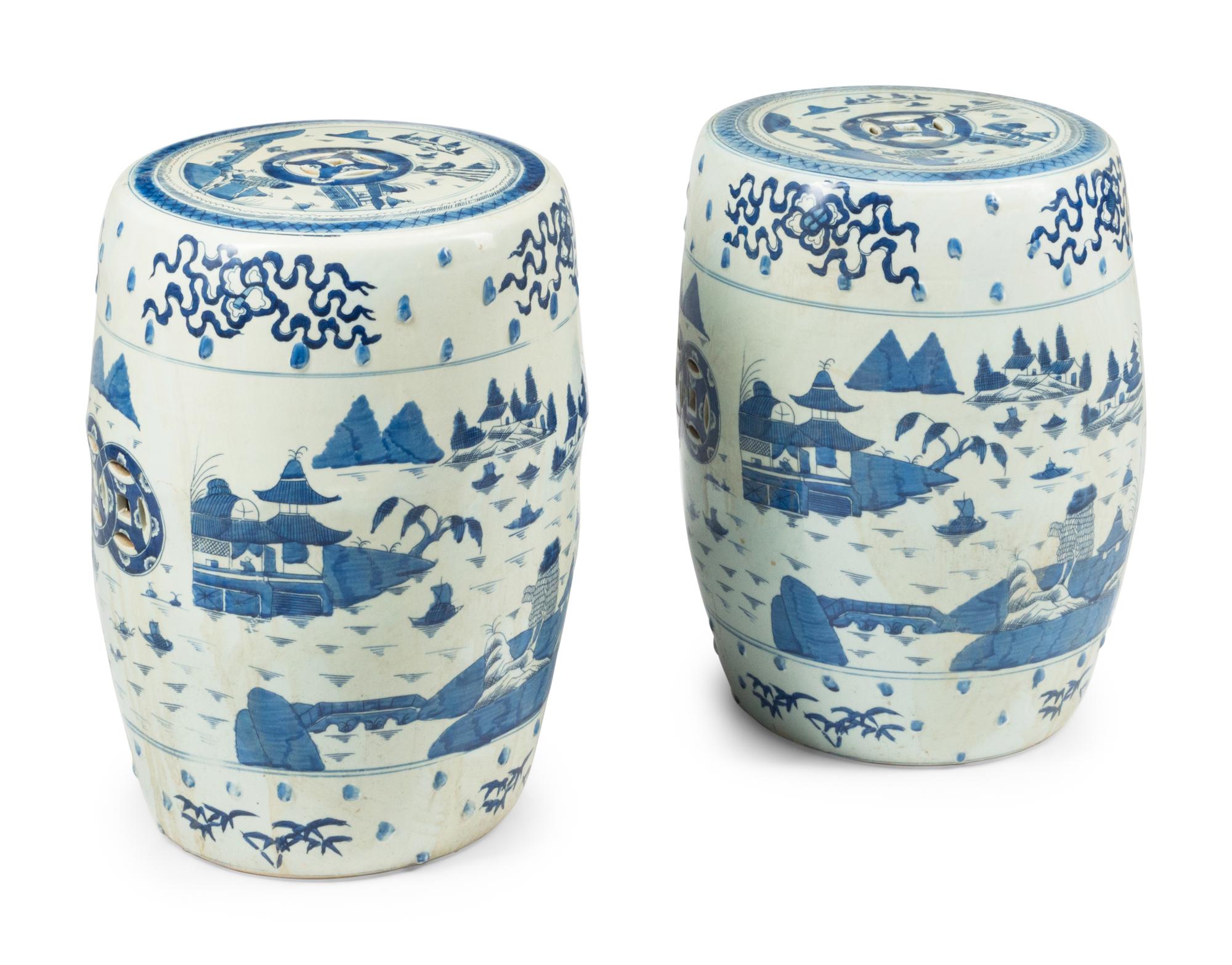 A Pair of Chinese Blue and White Porcelain Garden Seats