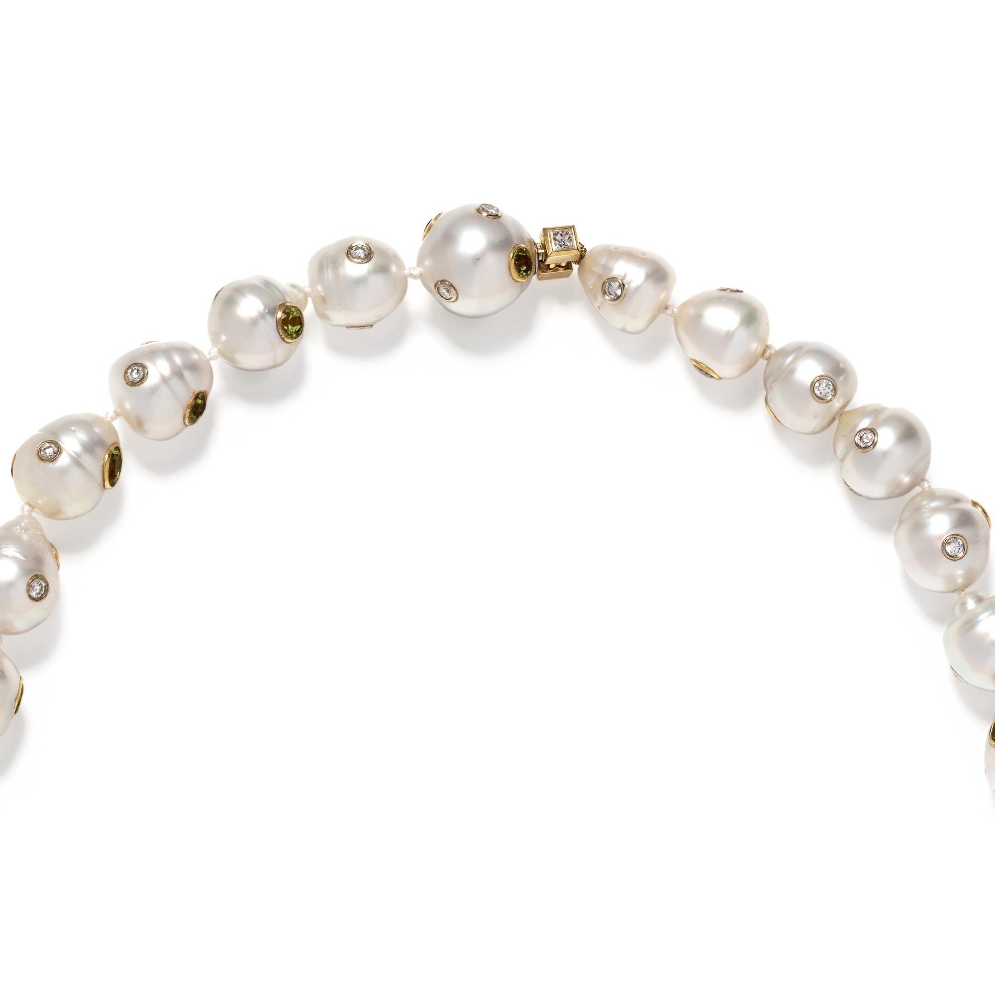 CHRISTOPHER WALLING, CULTURED BAROQUE PEARL, DIAMOND AND PERIDOT NECKLACE